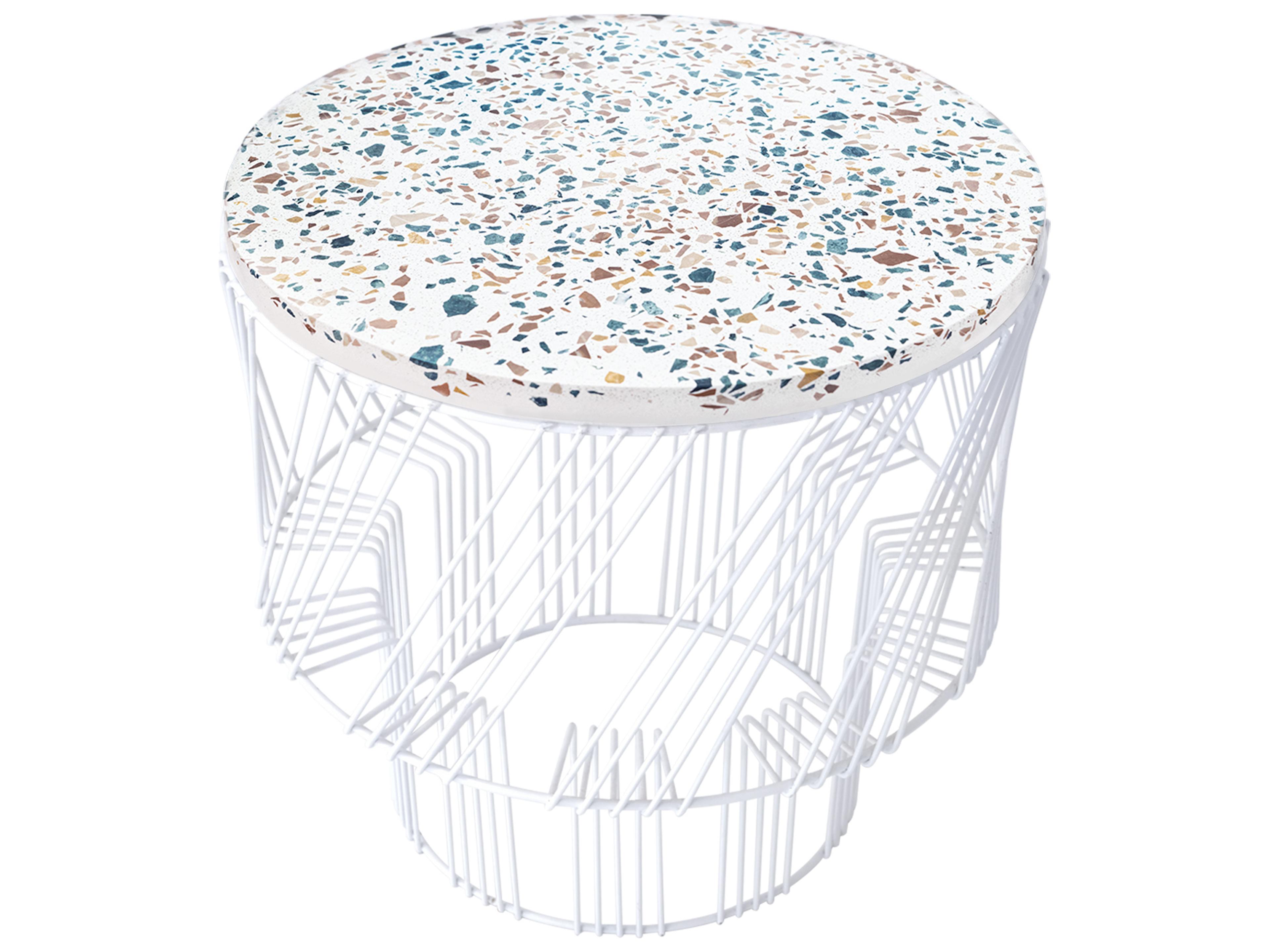 Terrazzo Galvanized Iron White Round End Table