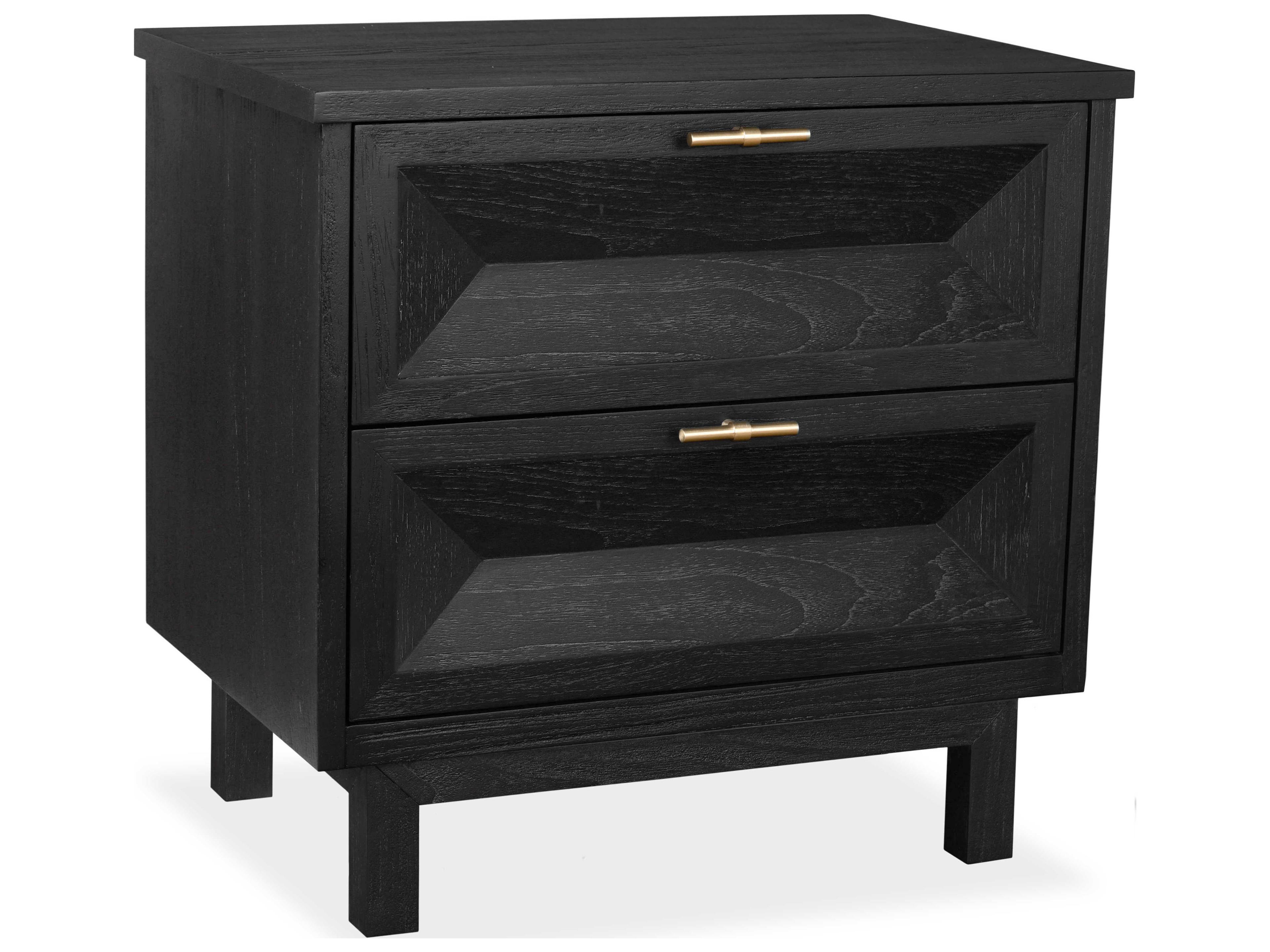 Chambers 2-Drawers Black Teak Wood Nightstand