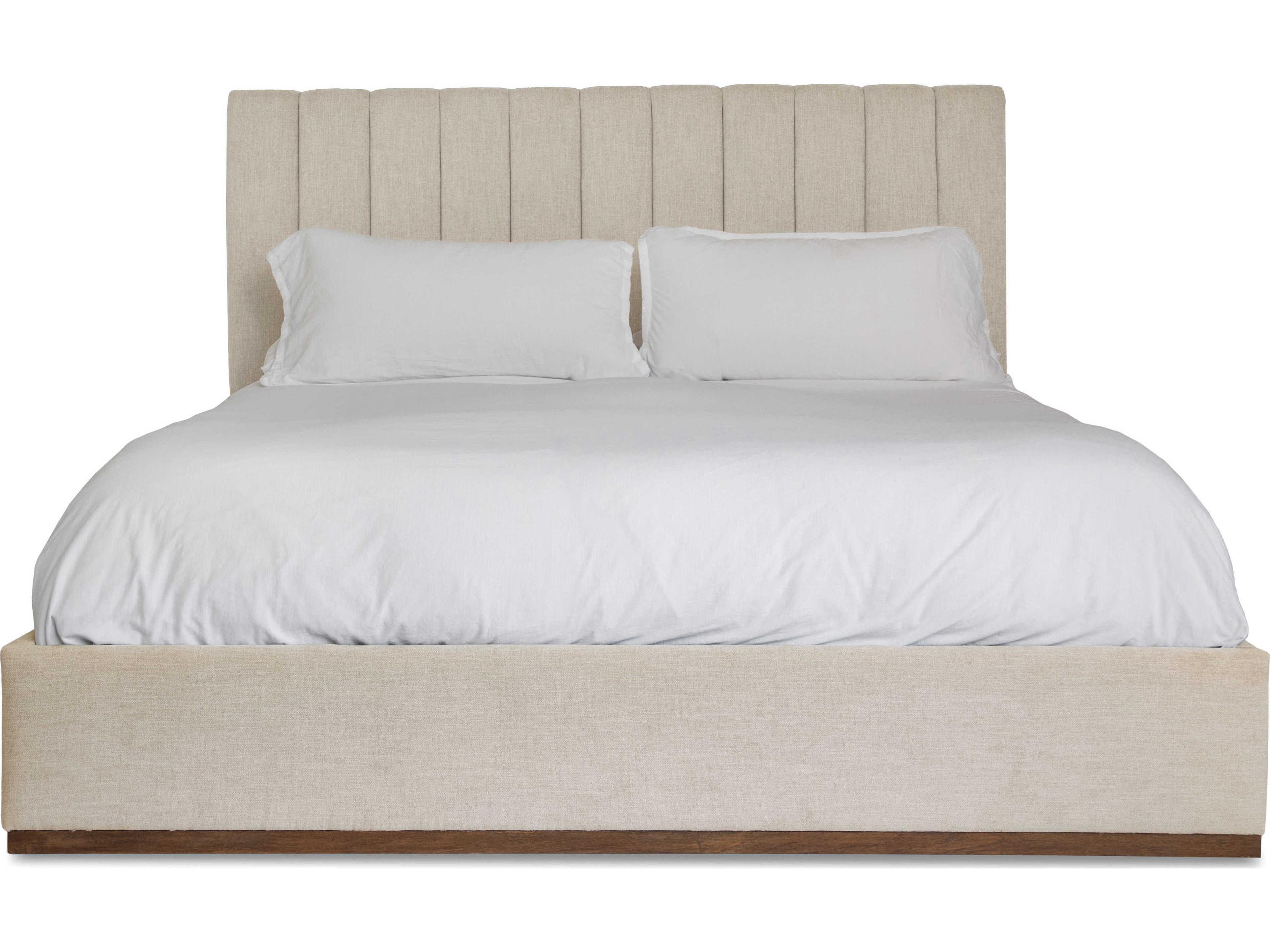 Clarke Beach Nutmeg Plinth Brown Teak Wood Upholstered King Platform Bed