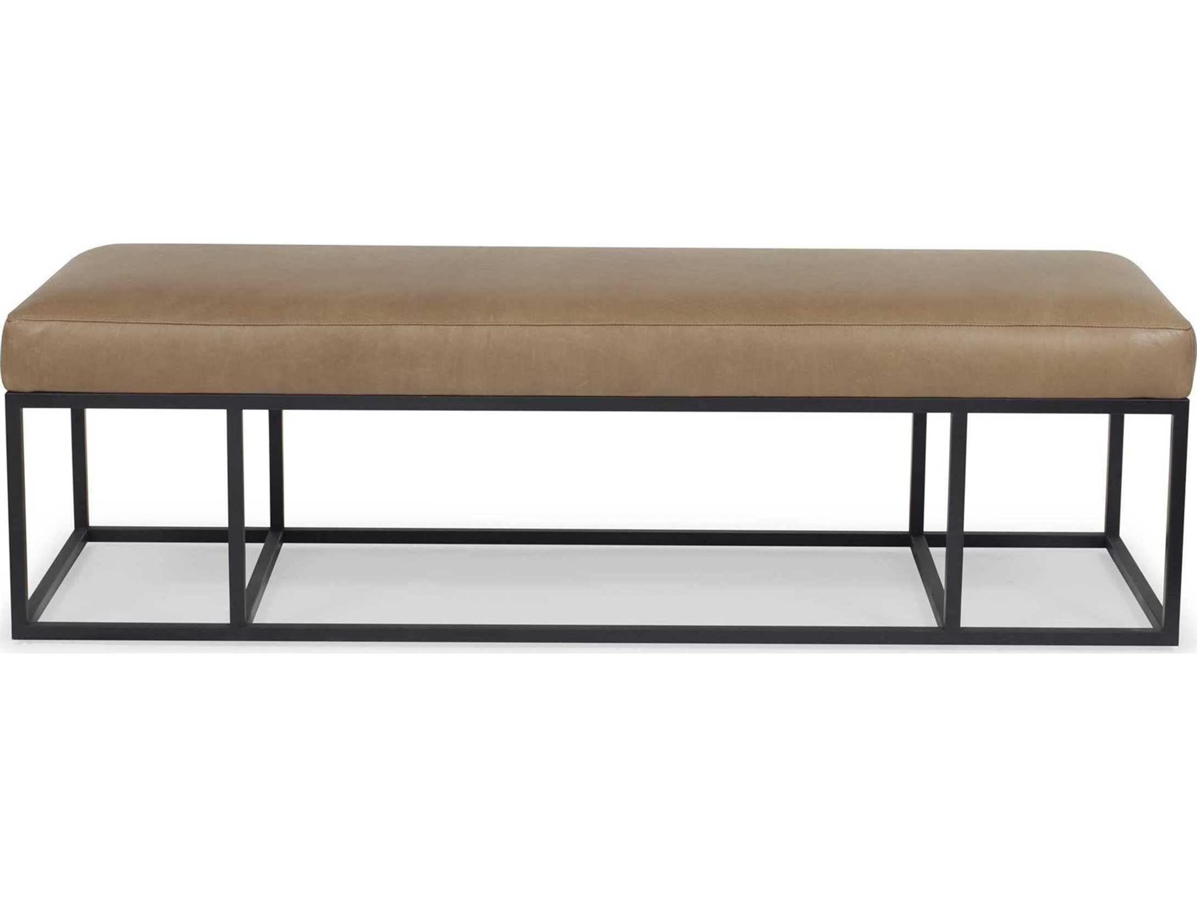 Brownstone Finley Caramel Black Metal Brown Leather Accent Bench