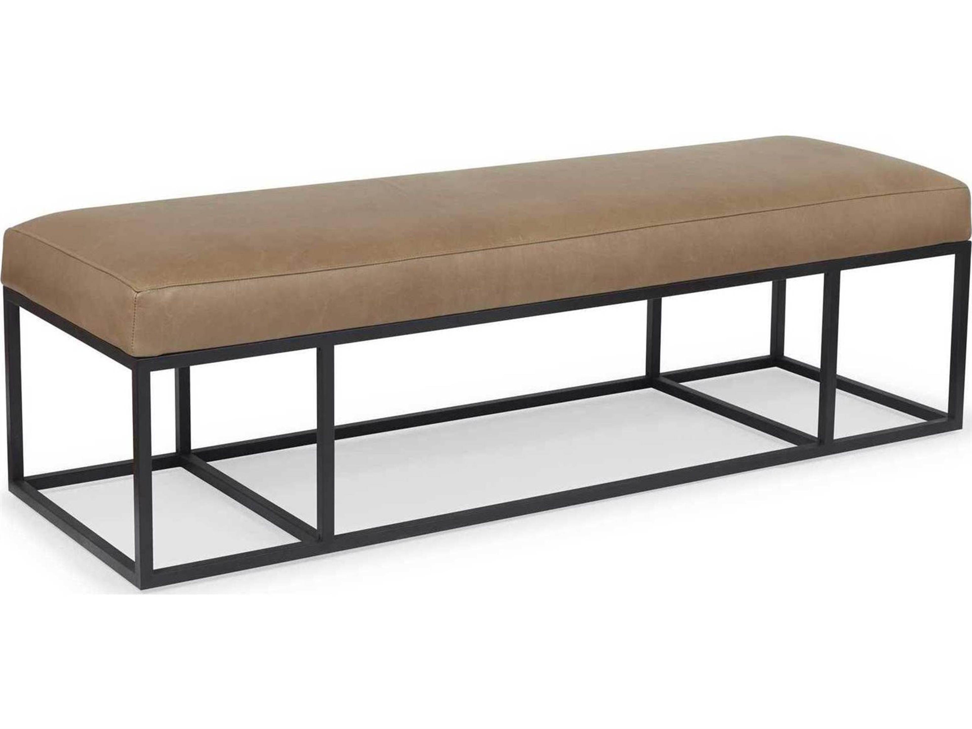 Finley Caramel Black Metal Brown Leather Accent Bench