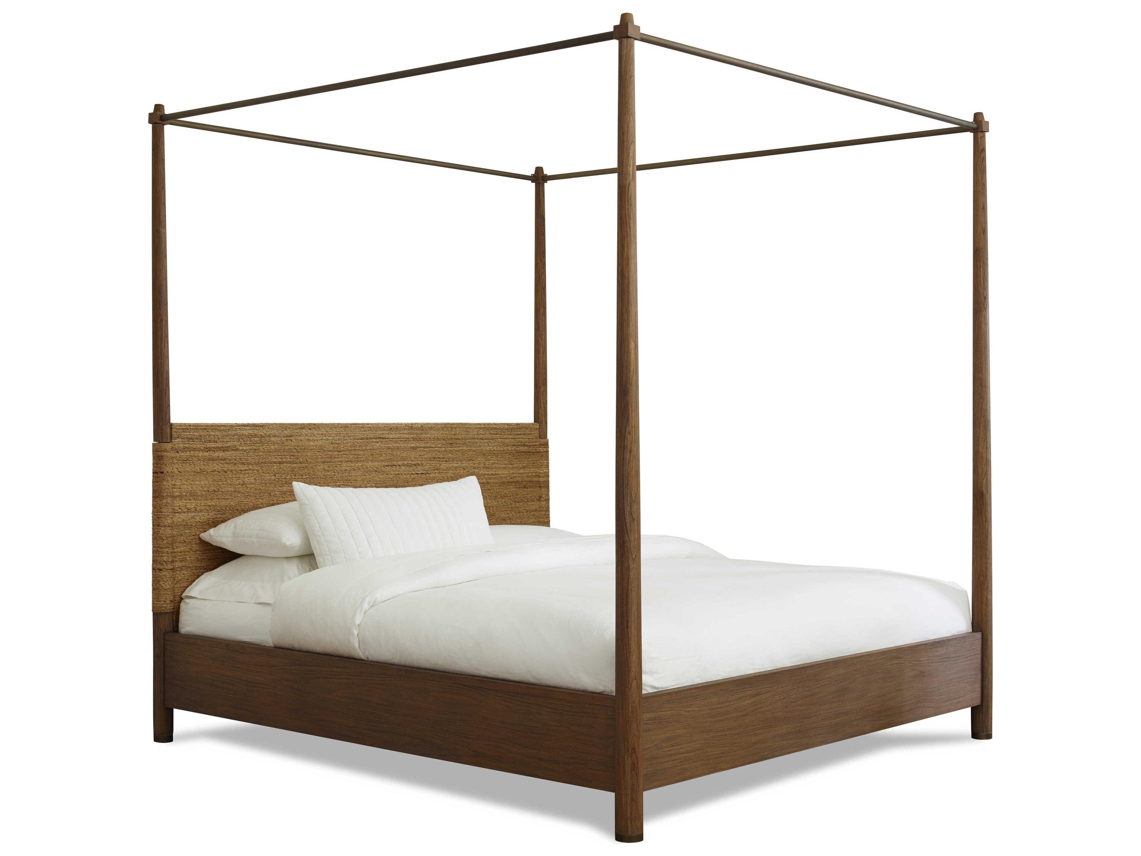Gemma Brown Teak Wood Queen Canopy Bed
