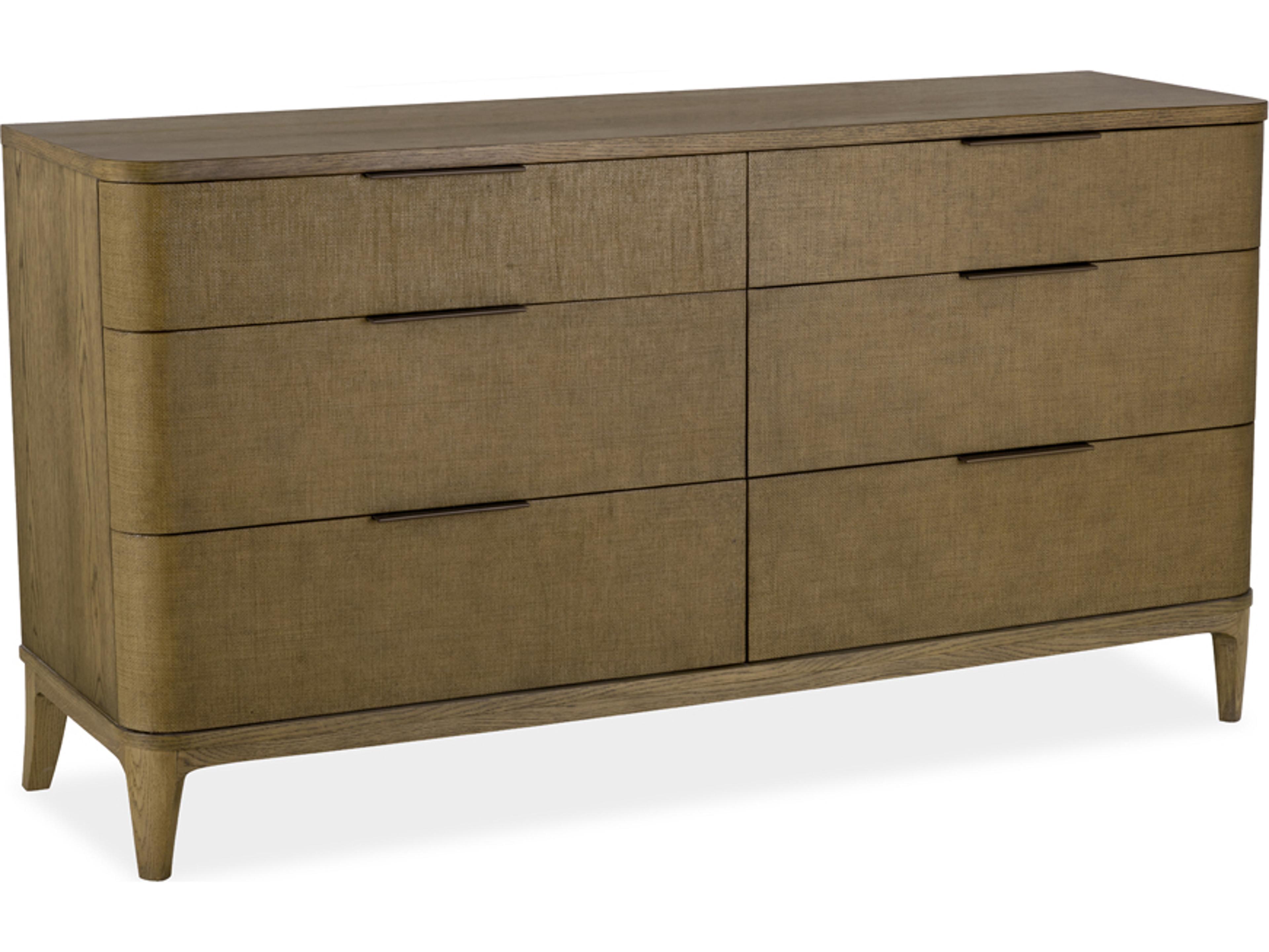 Hayes 6-Drawers Brown Oak Wood Double Dresser