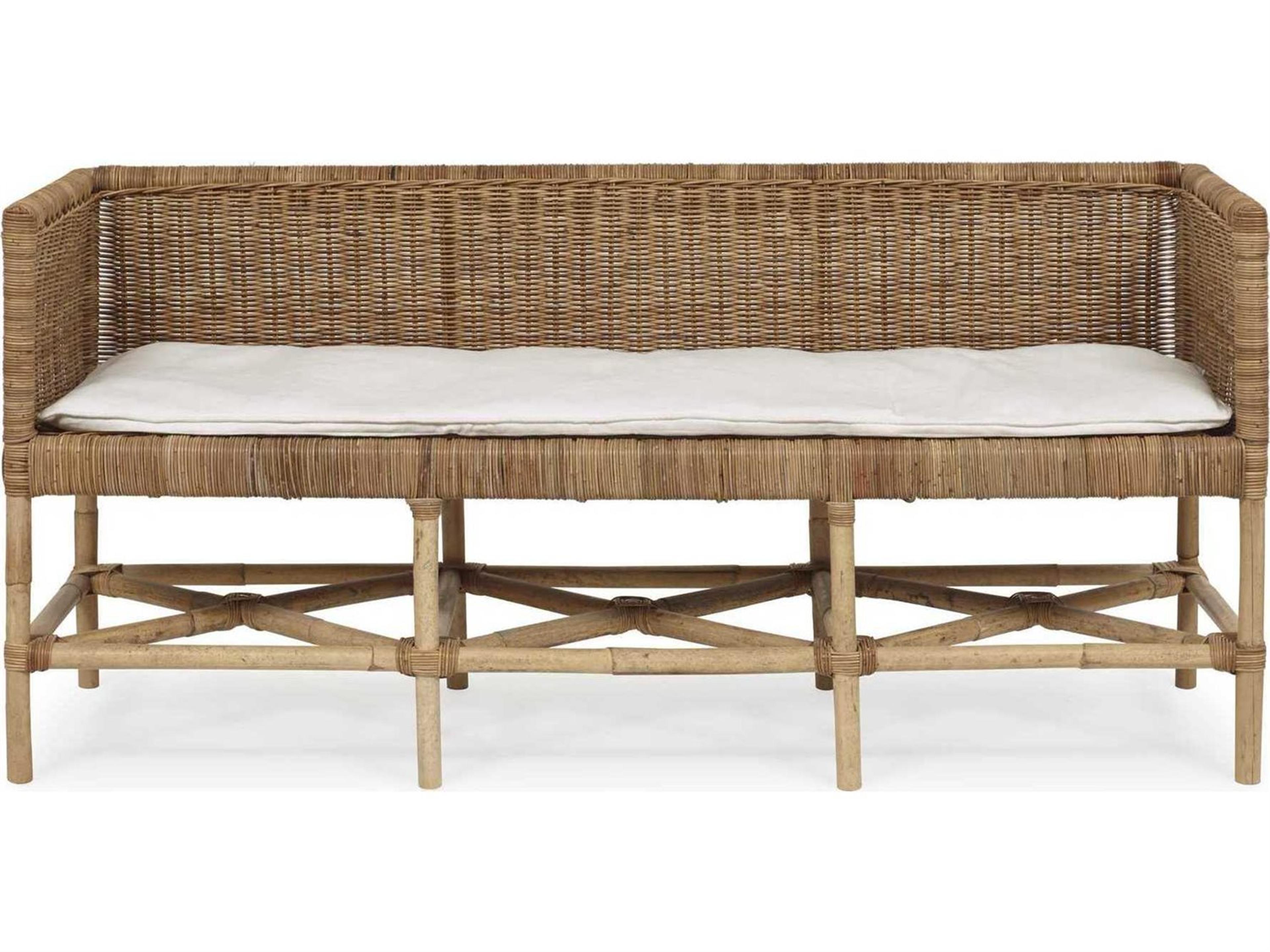 Brownstone Lina Natural Rattan Brown Upholstered Accent Bench