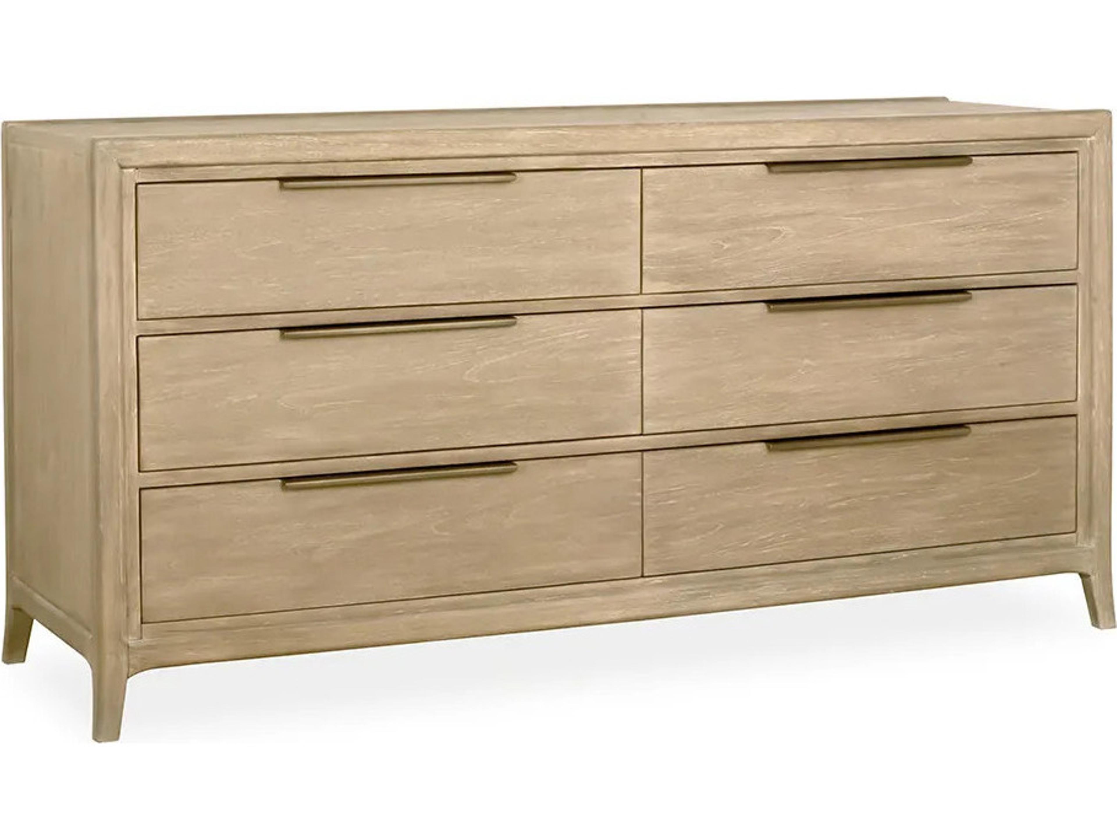 Messina 6-Drawers Beige Teak Wood Double Dresser