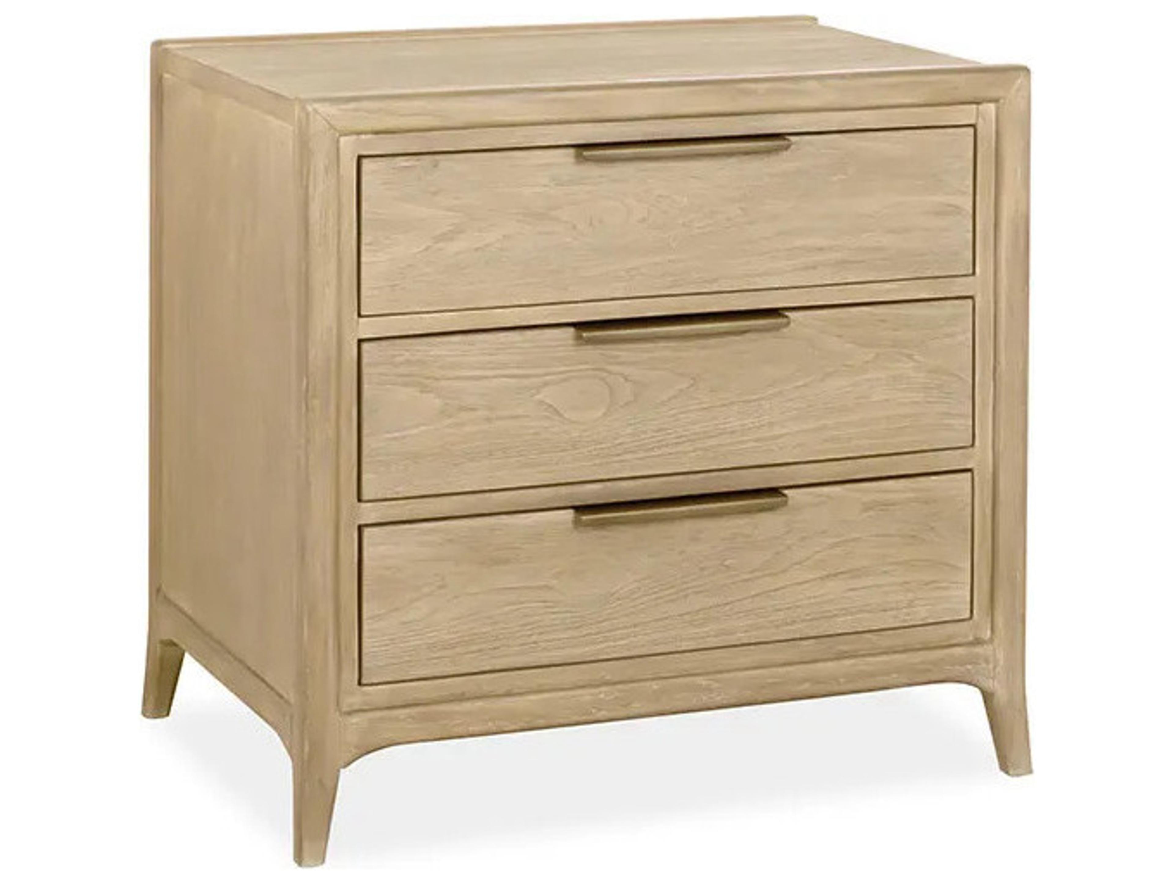 Messina 3-Drawer Nightstand in Beige Teak Wood