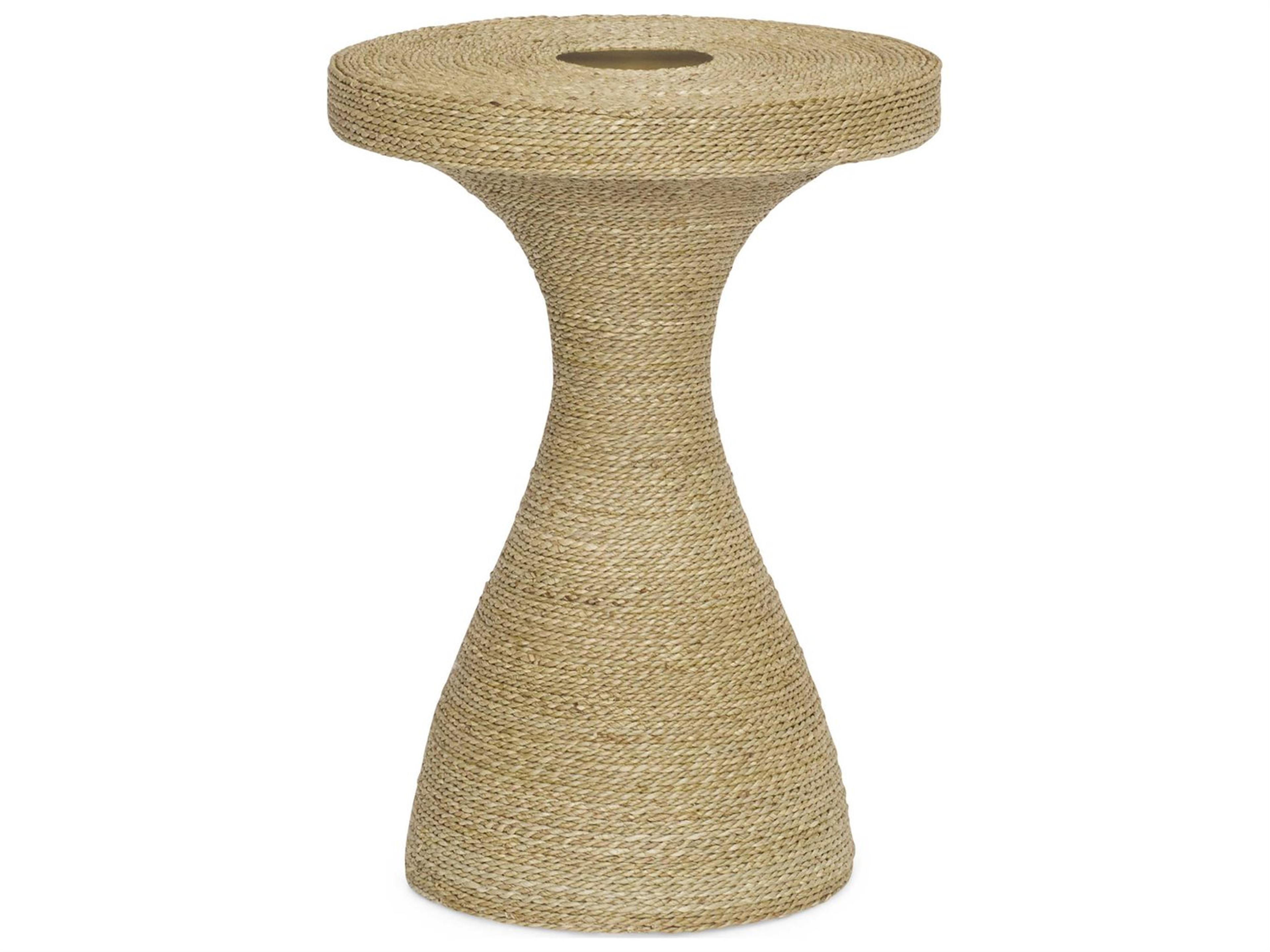 Marley Round Wicker Seagrass Brushed Brass End Table