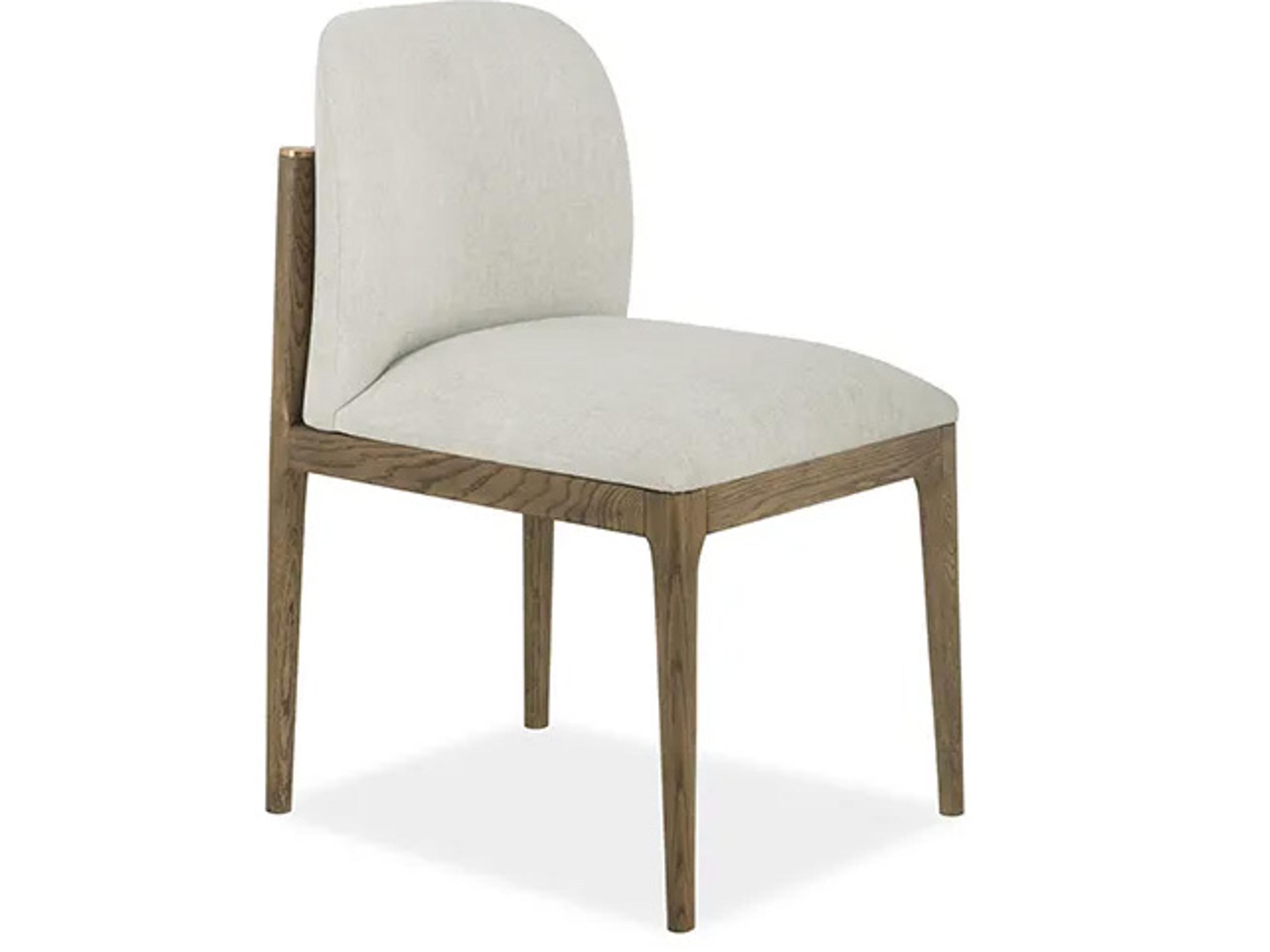 Nathan Oak Wood Beige Upholstered Armless Dining Chair