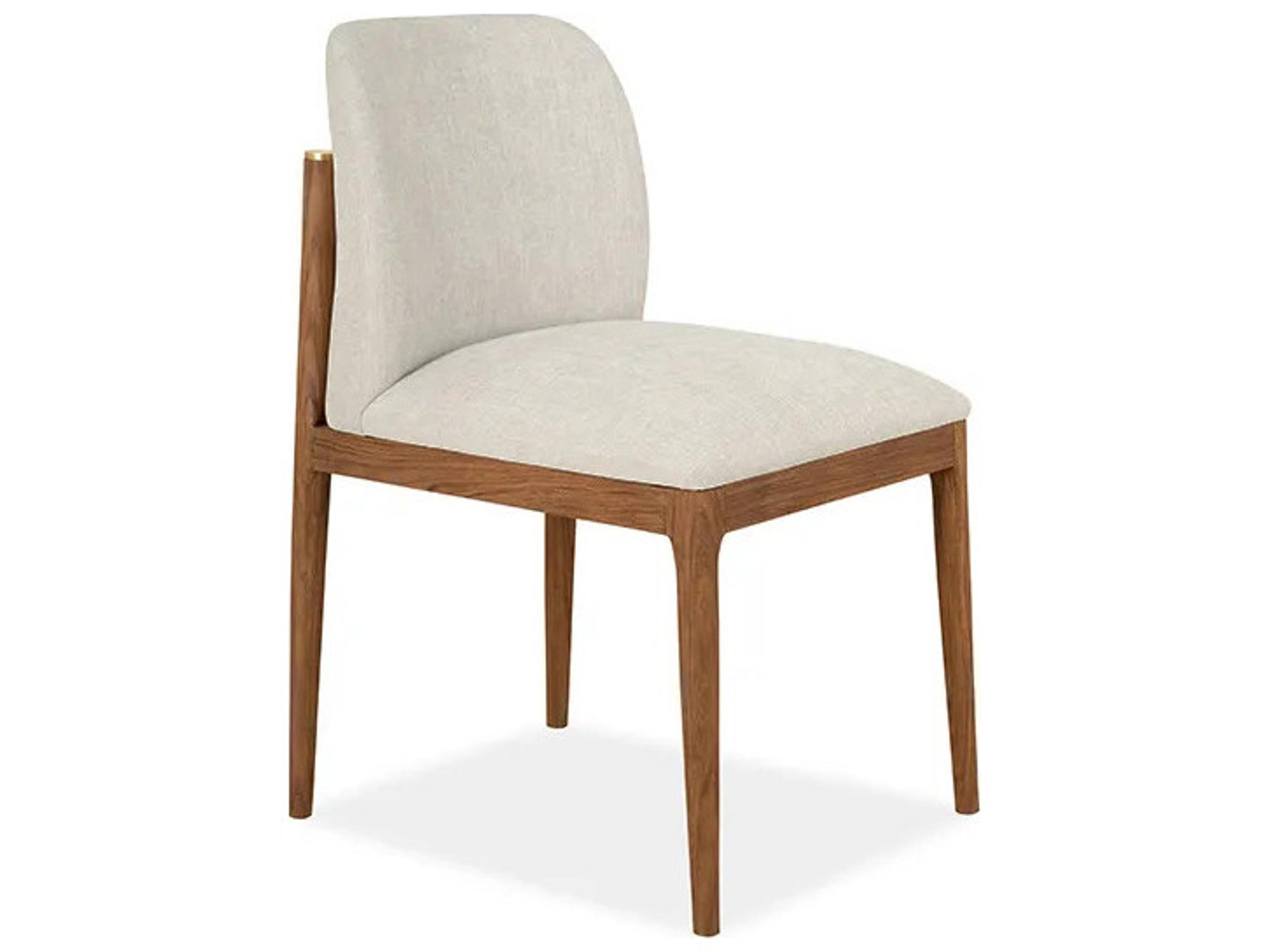 Quinn Teak Wood Beige Upholstered Armless Dining Chair