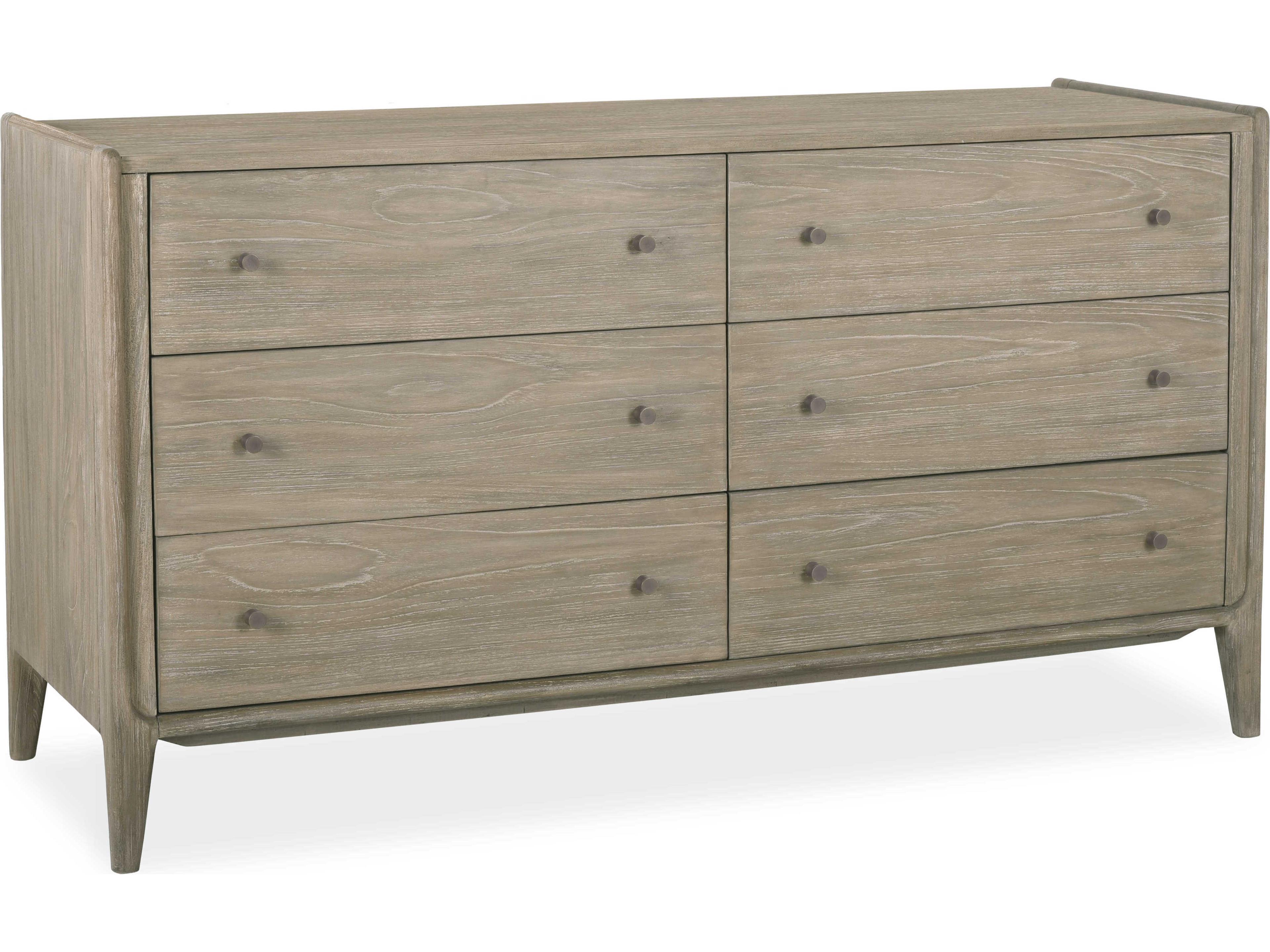 Tatum 6-Drawers Brown Teak Wood Double Dresser