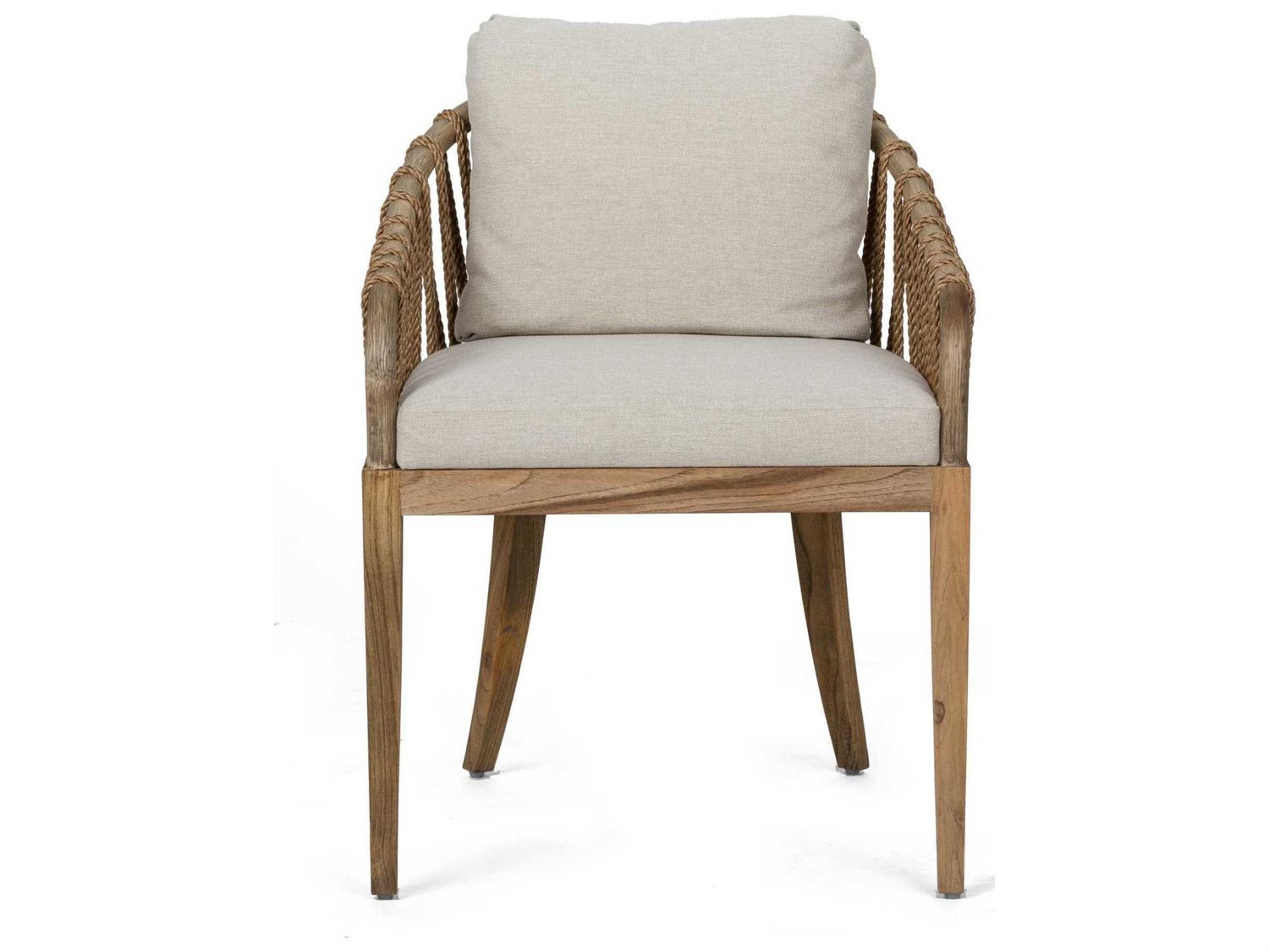Brownstone Tulum Rattan Beige Upholstered Arm Dining Chair