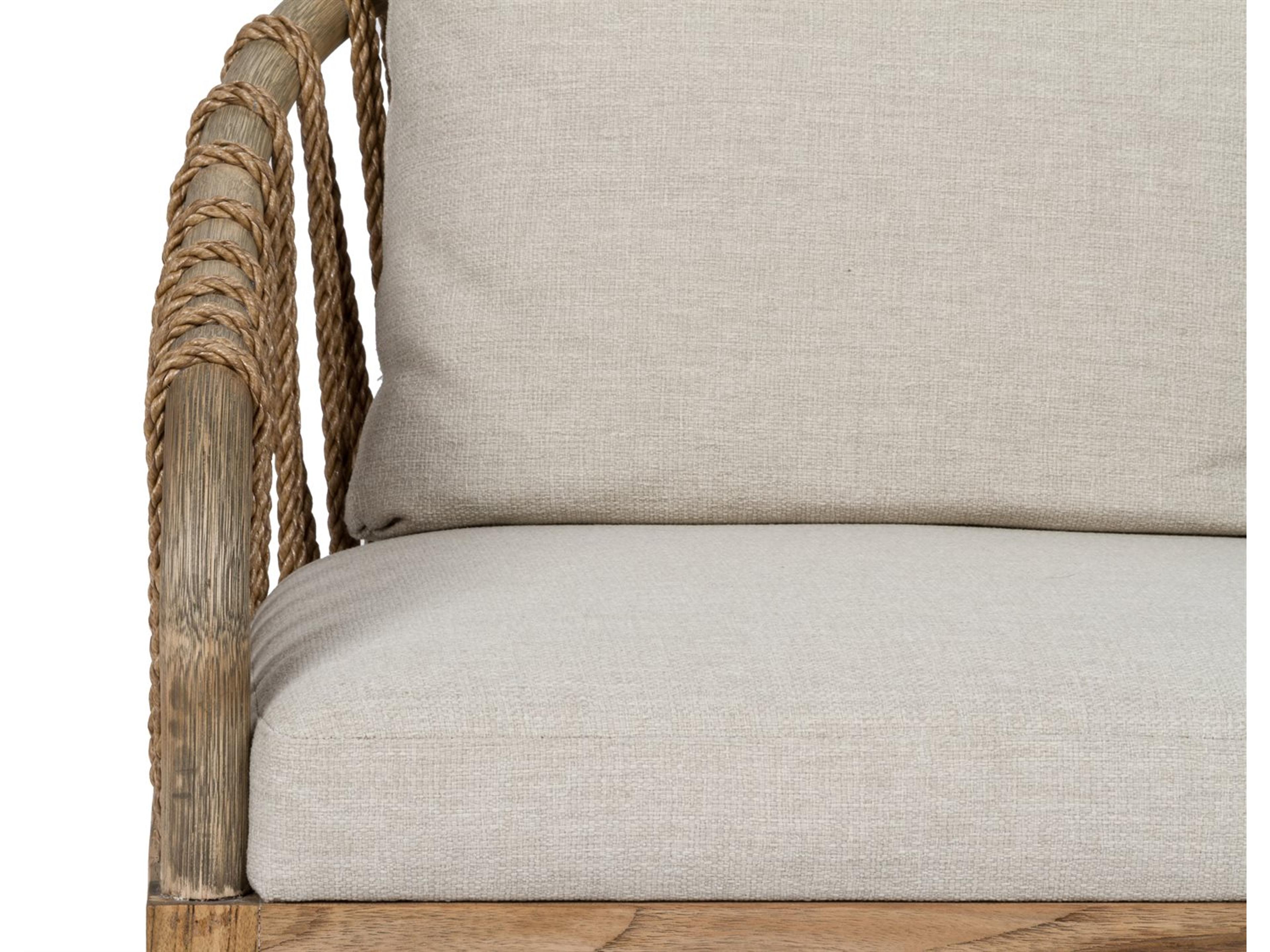 Brownstone Tulum Rattan Beige Upholstered Arm Dining Chair