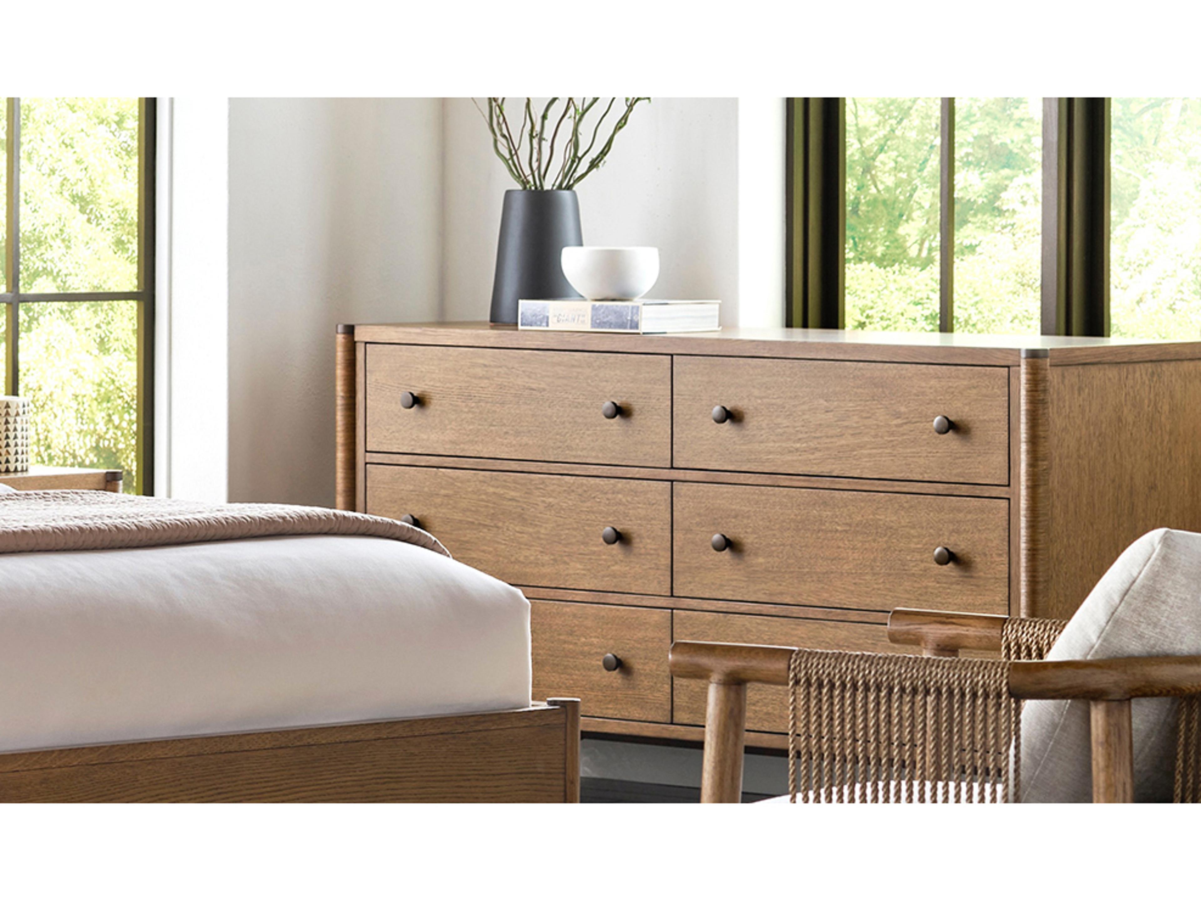 Brownstone Vincent 6-Drawers Brown Oak Wood Double Dresser