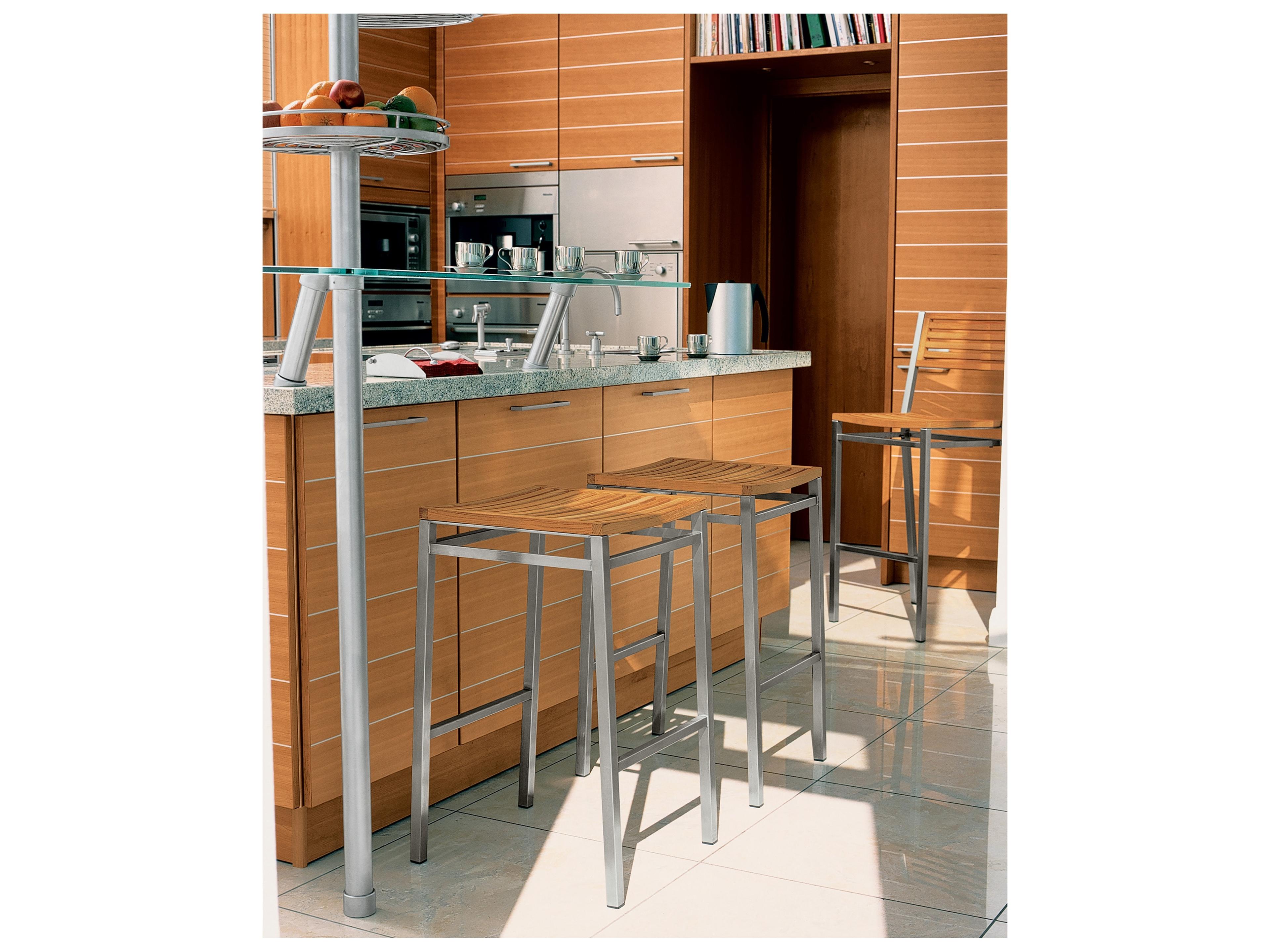 Barlow Tyrie Equinox Bar Stool - Natural Teak Arms - Stainless Steel Frame