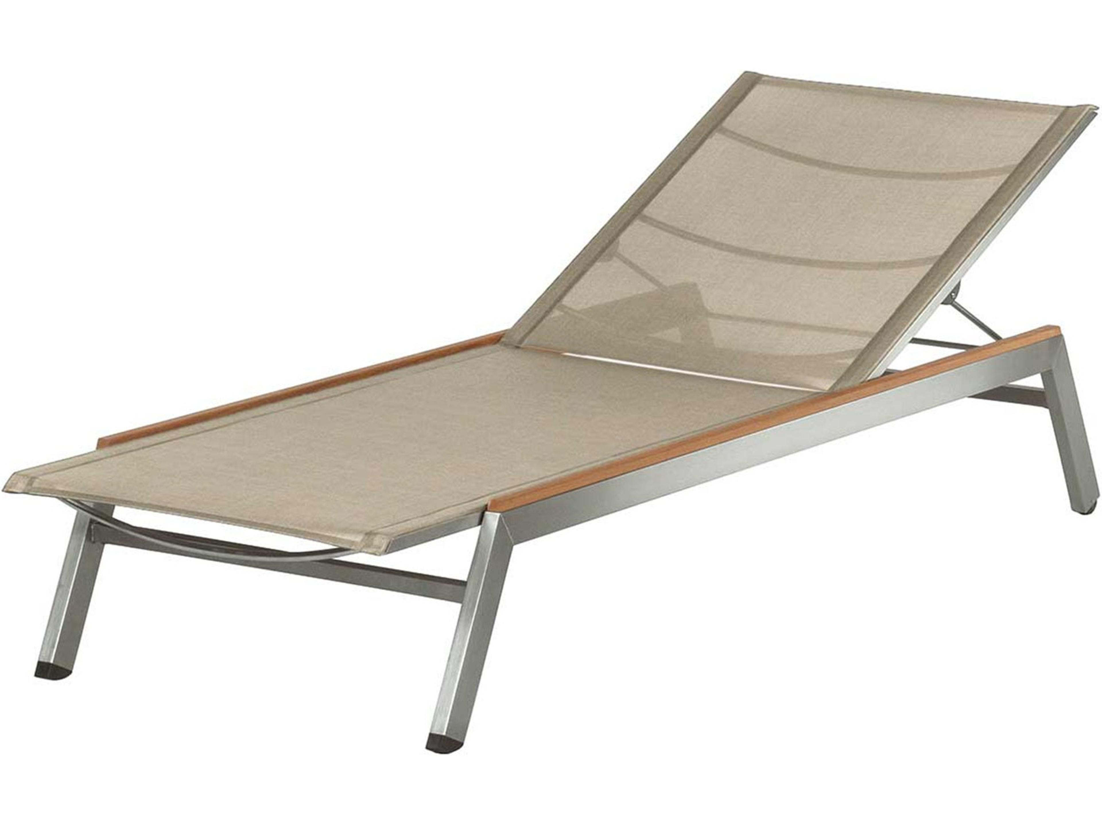Equinox Lounger - Titanium Textilene Sling - Silver Frame - Natural Teak Arms