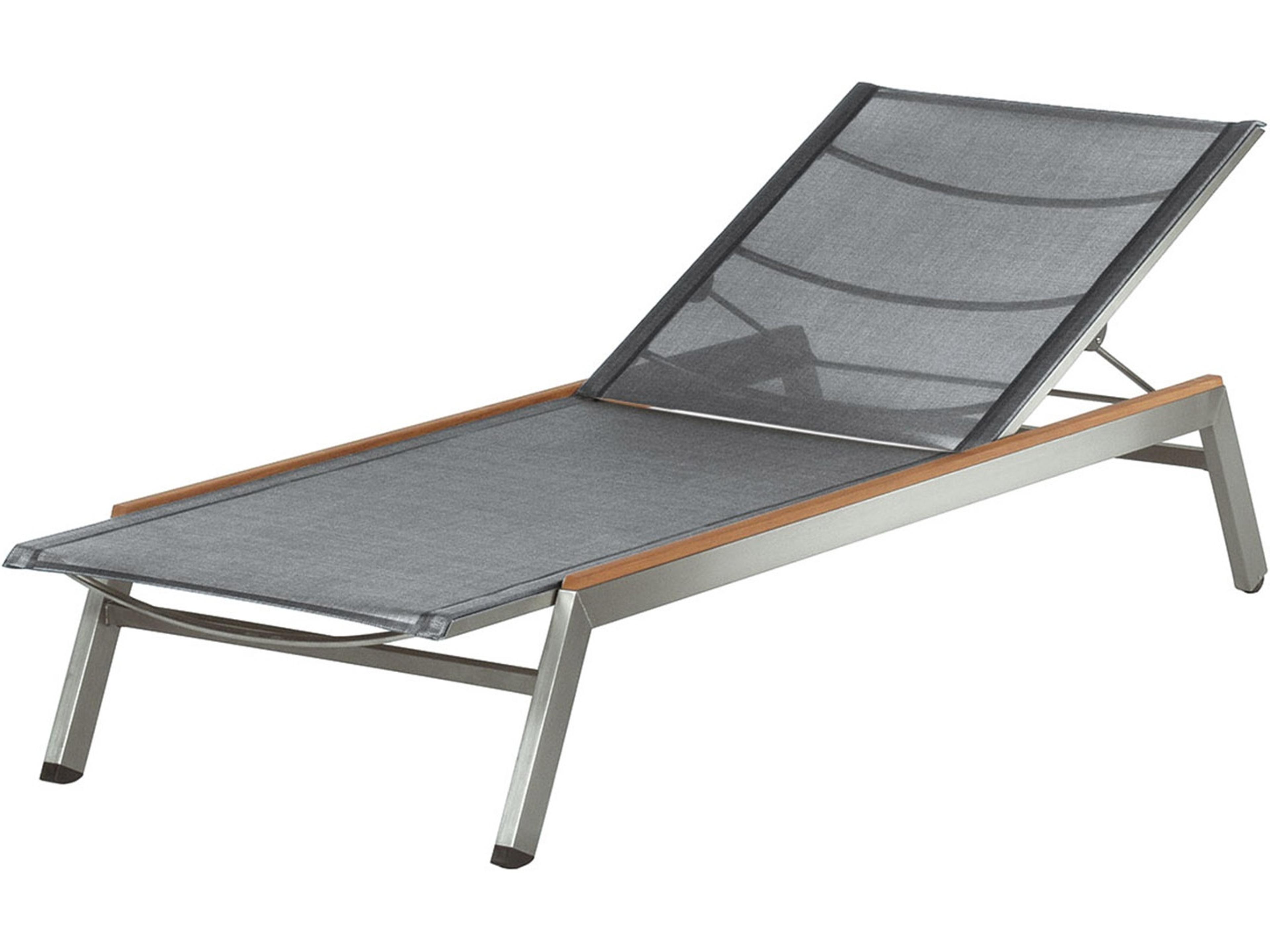 Equinox Lounger - Platinum Textilene Sling - Silver Frame - Natural Teak Arms
