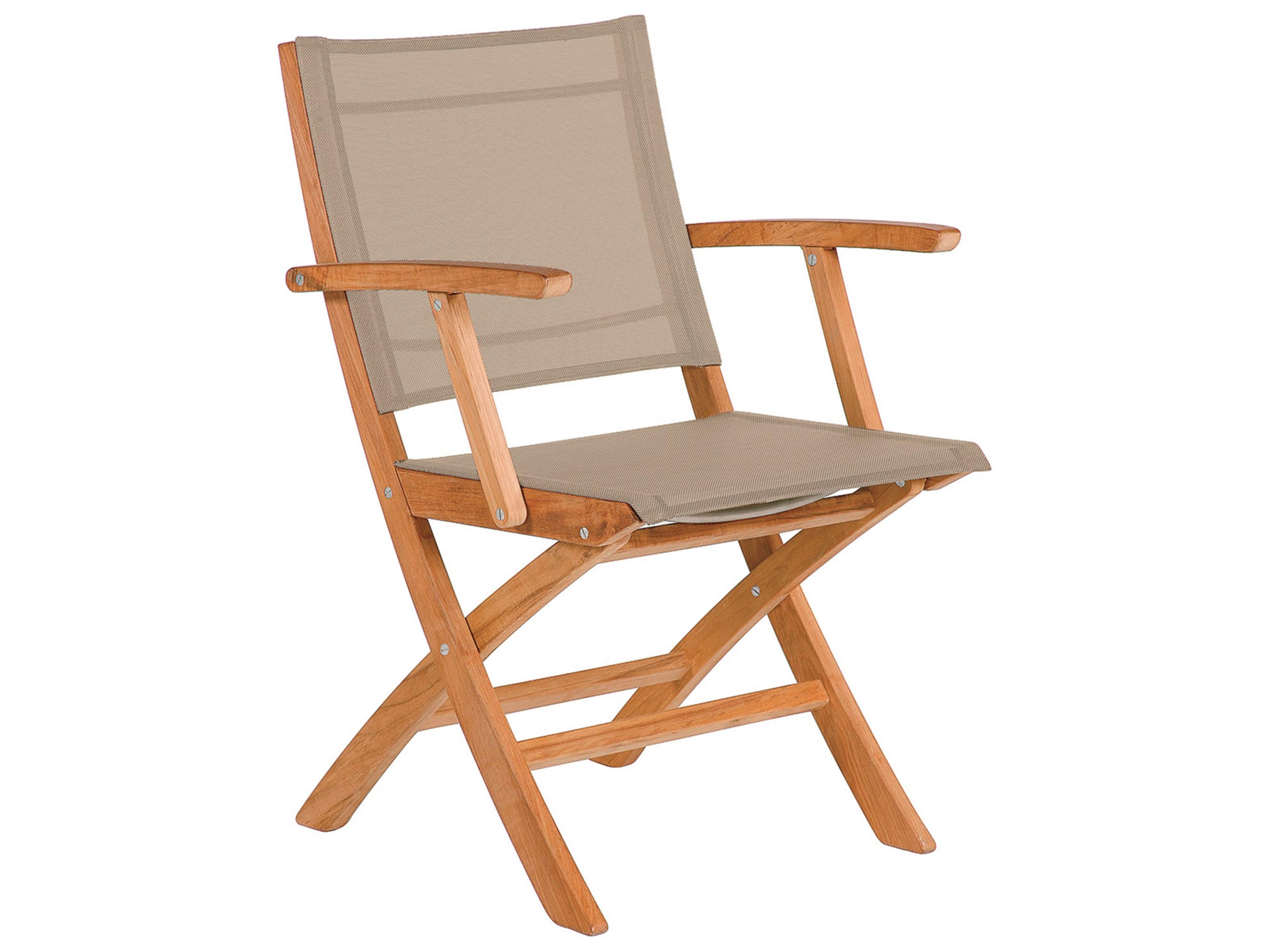 Horizon Folding Dining Arm Chair - Natural Teak Frame - Titanium Textilene Sling