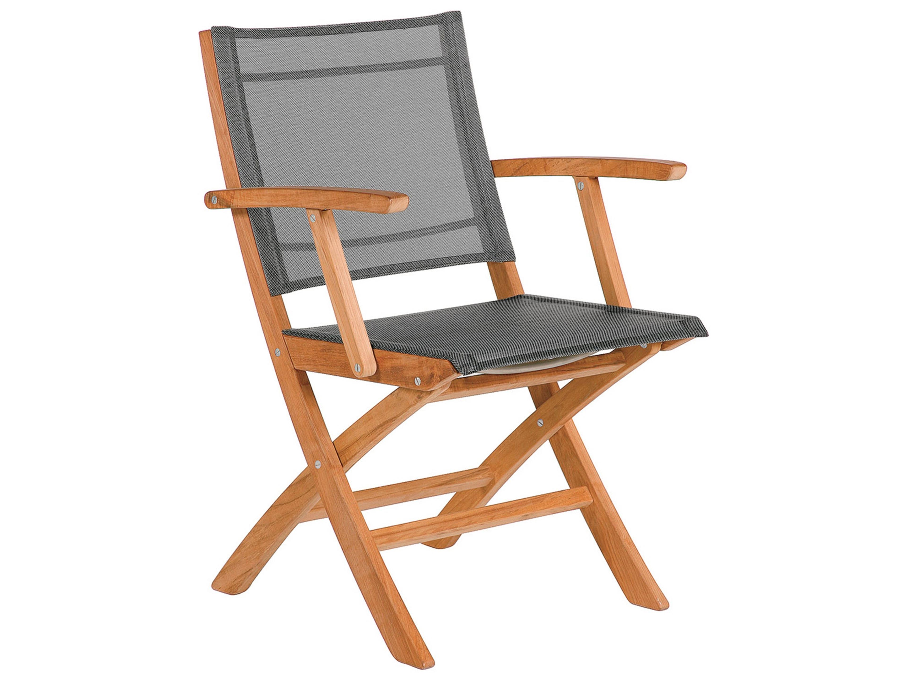 Horizon Folding Dining Arm Chair - Natural Teak Frame - Platinum Textilene Sling