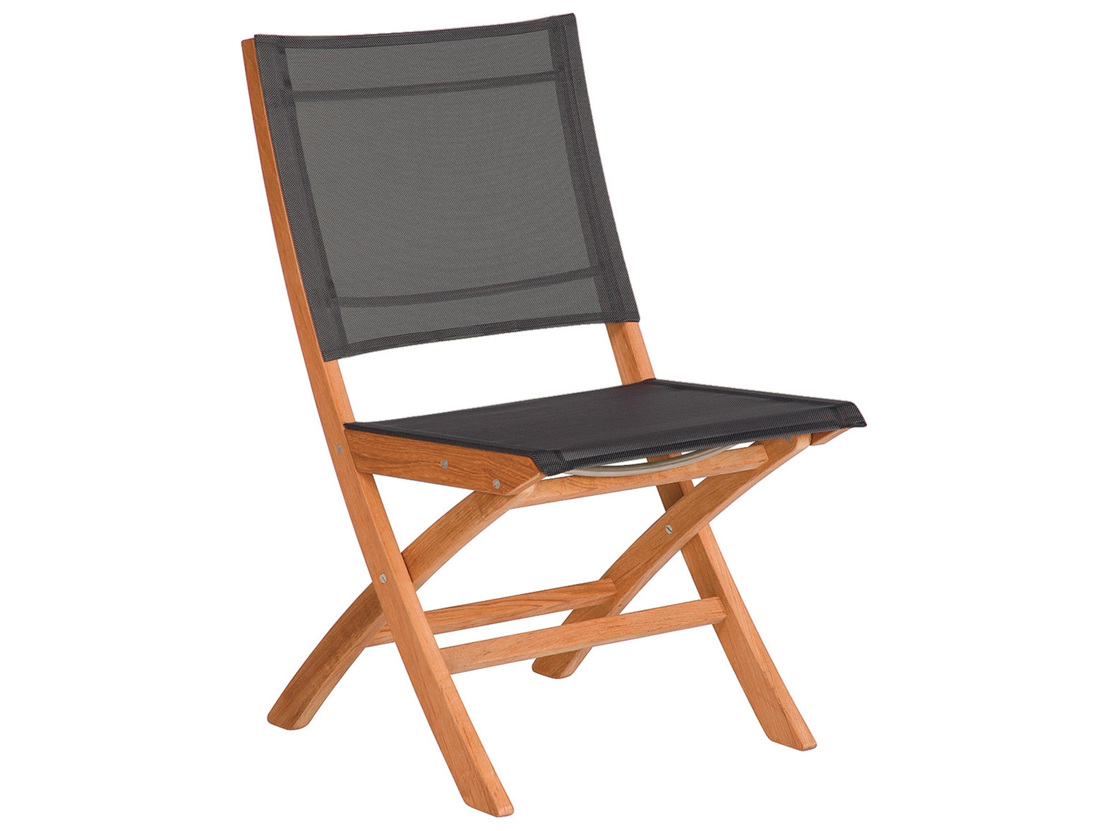 Horizon Folding Dining Side Chair - Natural Teak Frame - Charcoal Textilene Sling