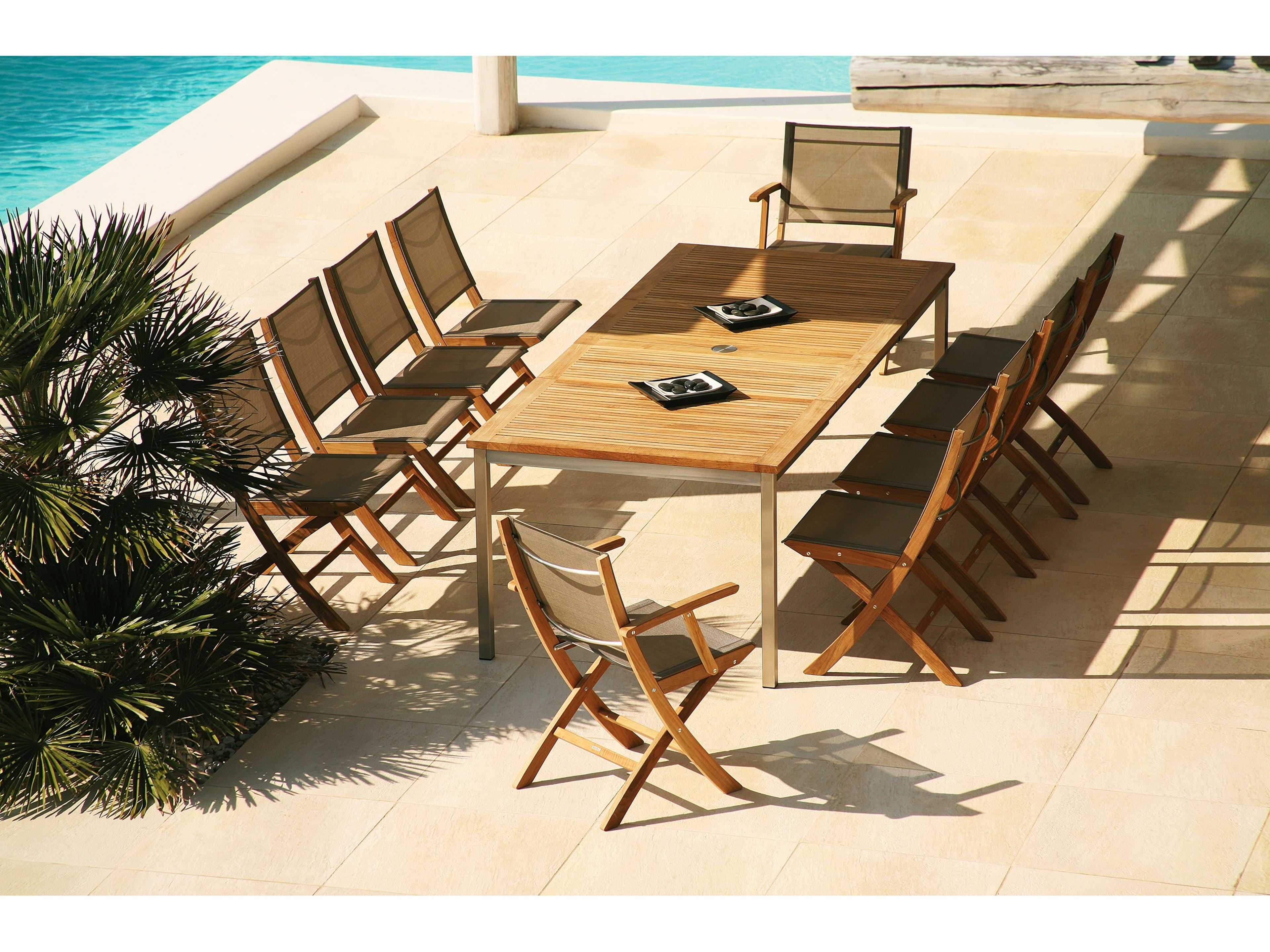 Barlow Tyrie Horizon Folding Dining Side Chair - Natural Teak Frame - Titanium Textilene Sling