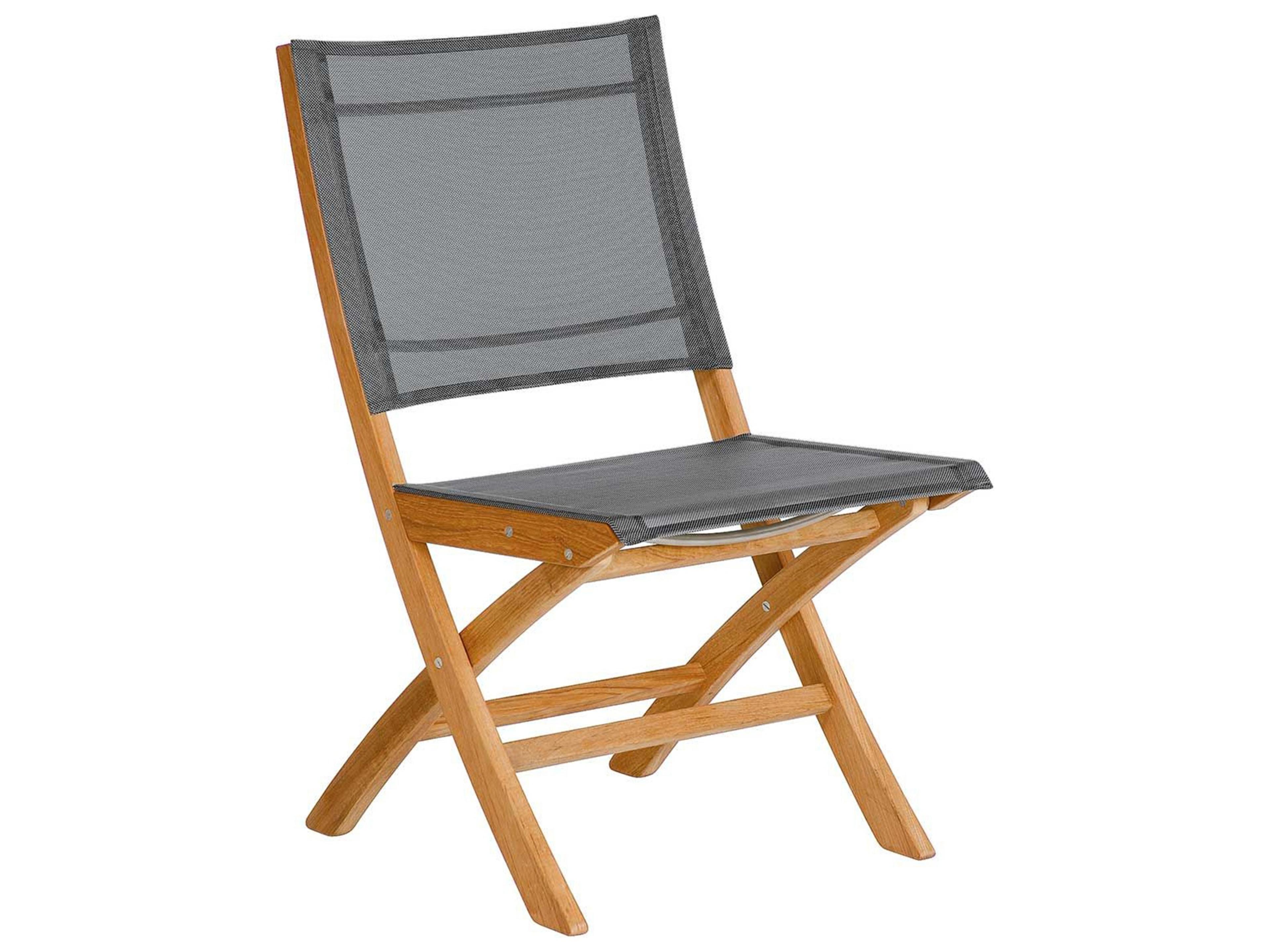 Horizon Folding Dining Side Chair - Natural Teak Frame - Platinum Textilene Sling