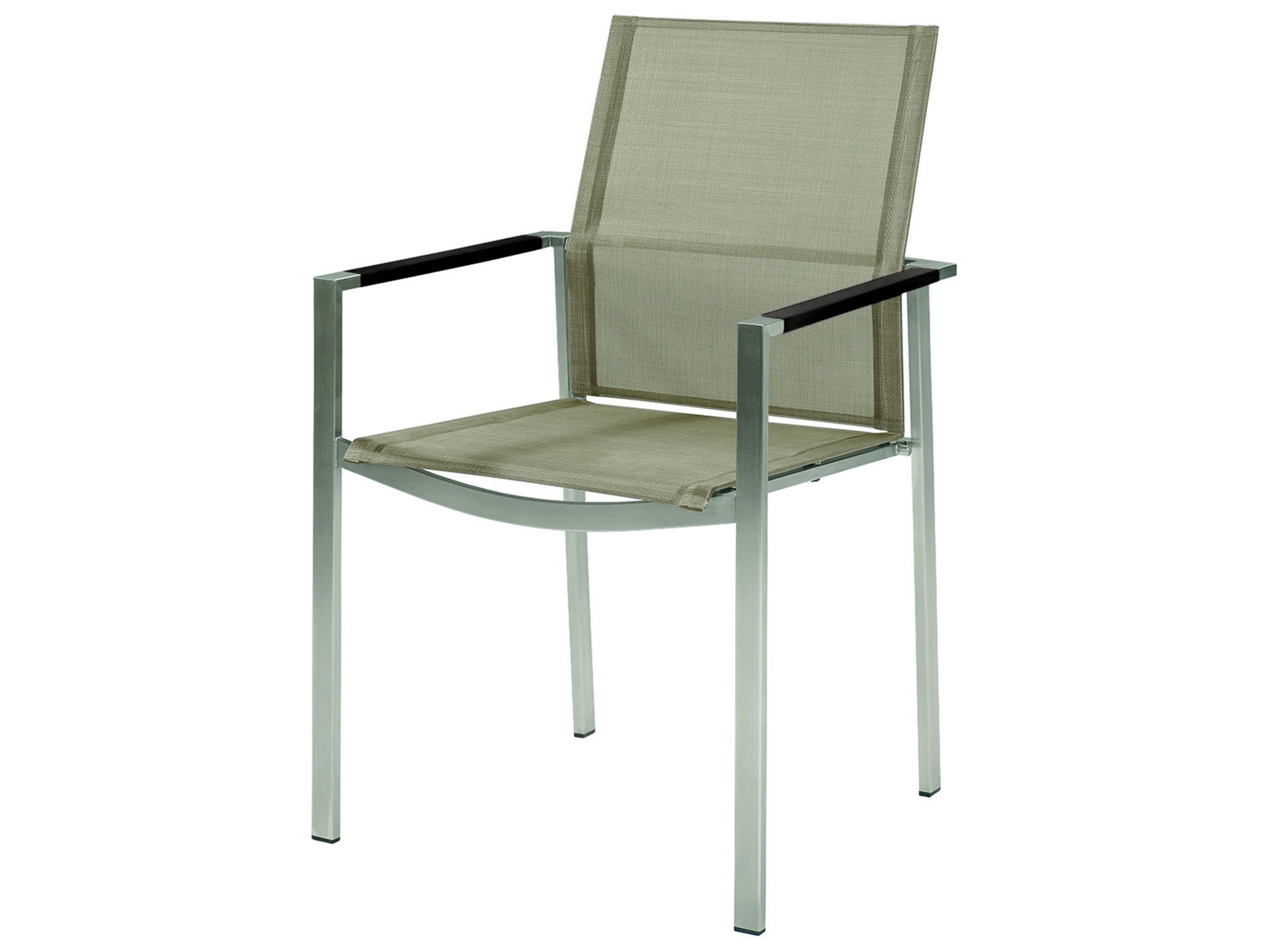 Mercury Dining Arm Chair - Silver Stainless Steel Frame - Titanium Textilene Sling - Graphite Powder Coated Aluminum Arms