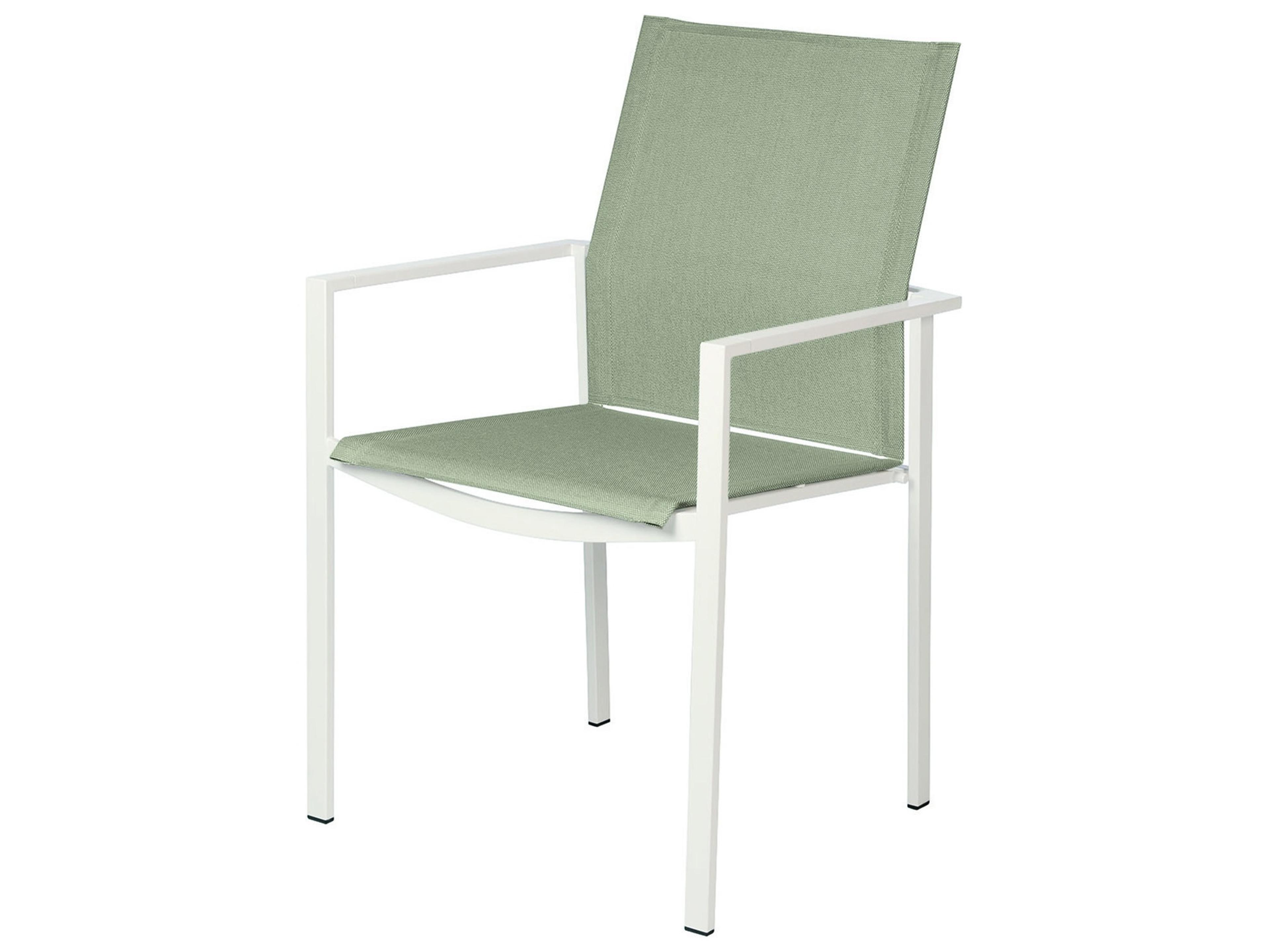 Mercury Dining Arm Chair - Arctic White Powder Coated Stainless Steel - Seagull Sunbrella Sling