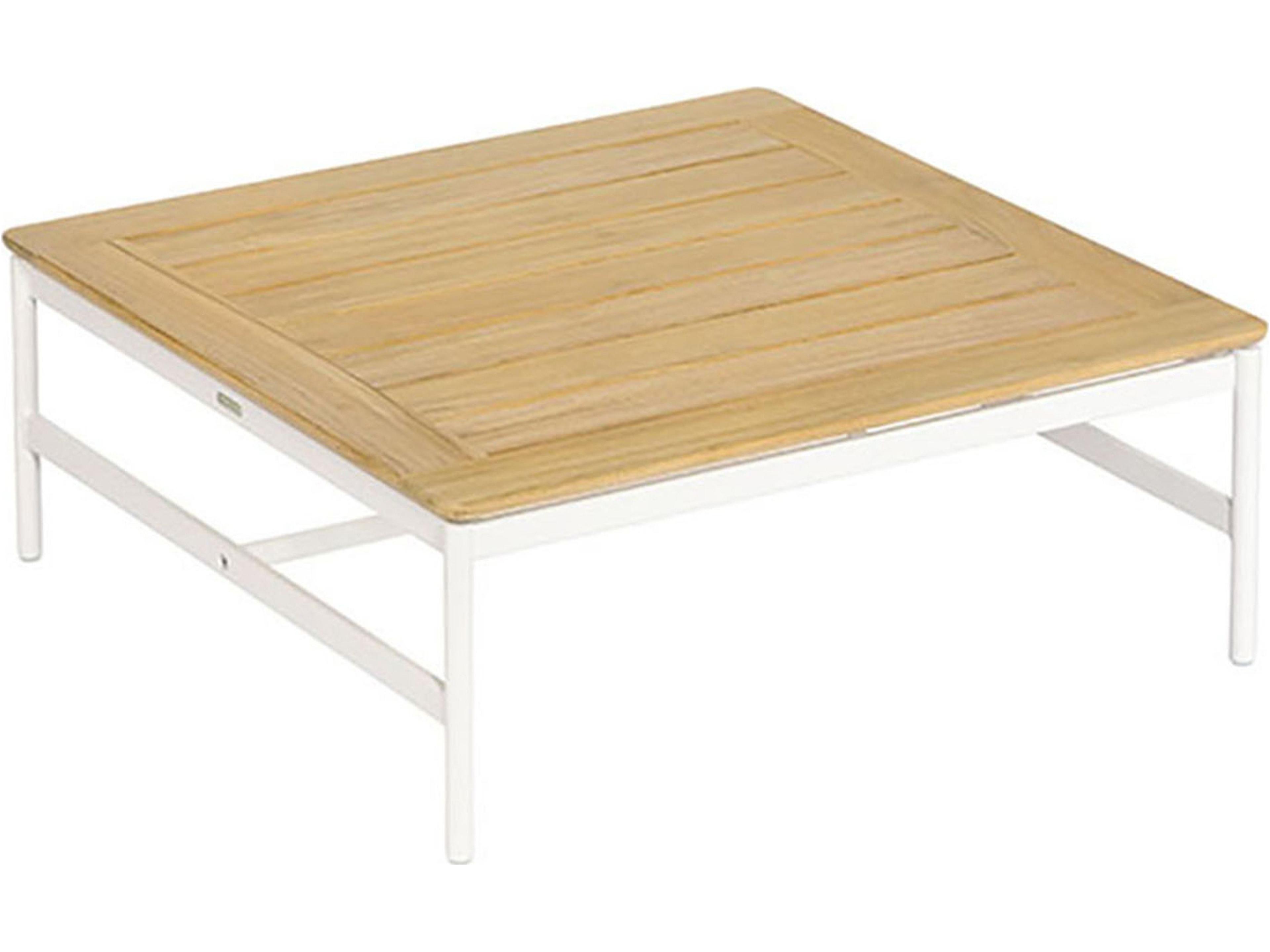 Around Coffee Table Arctic White Powder-Coated Aluminum Natural Teak 28"W x 28"D x 11"H