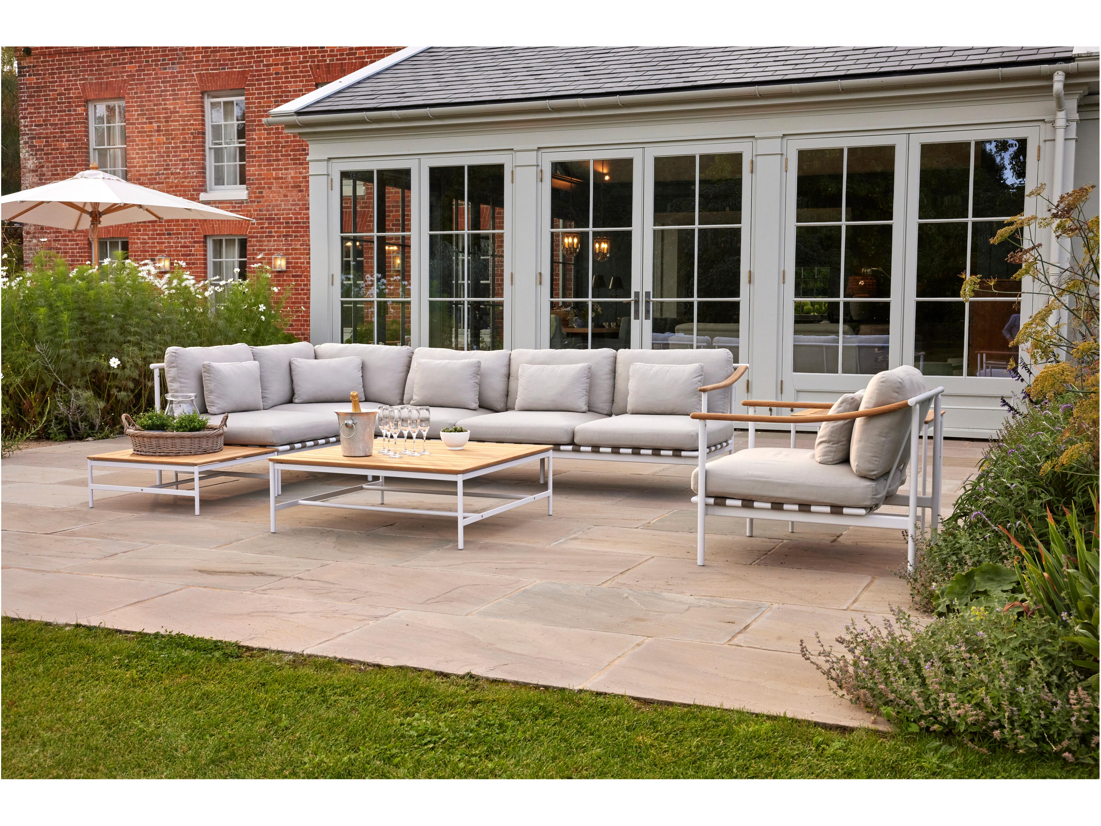 Barlow Tyrie Around Coffee Table Arctic White Powder-Coated Aluminum Natural Teak 40"W x 40"D x 14"H