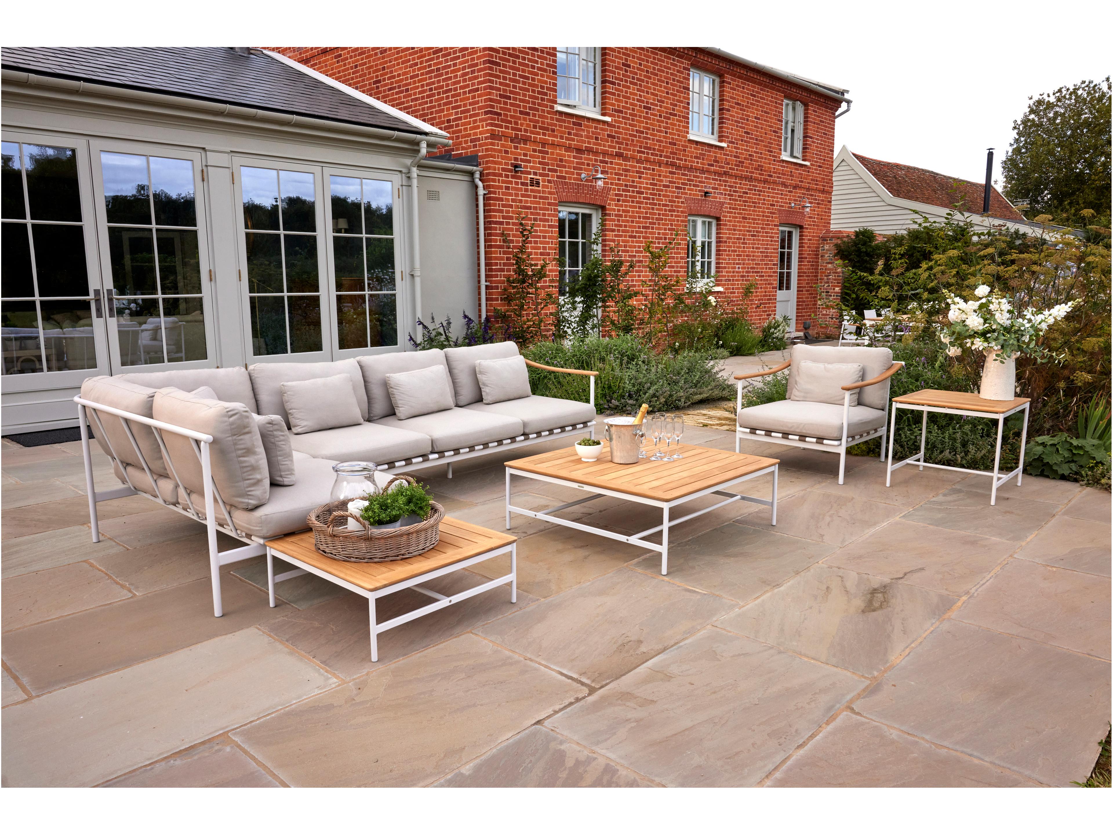 Barlow Tyrie Around Coffee Table Arctic White Powder-Coated Aluminum Natural Teak 40"W x 40"D x 14"H