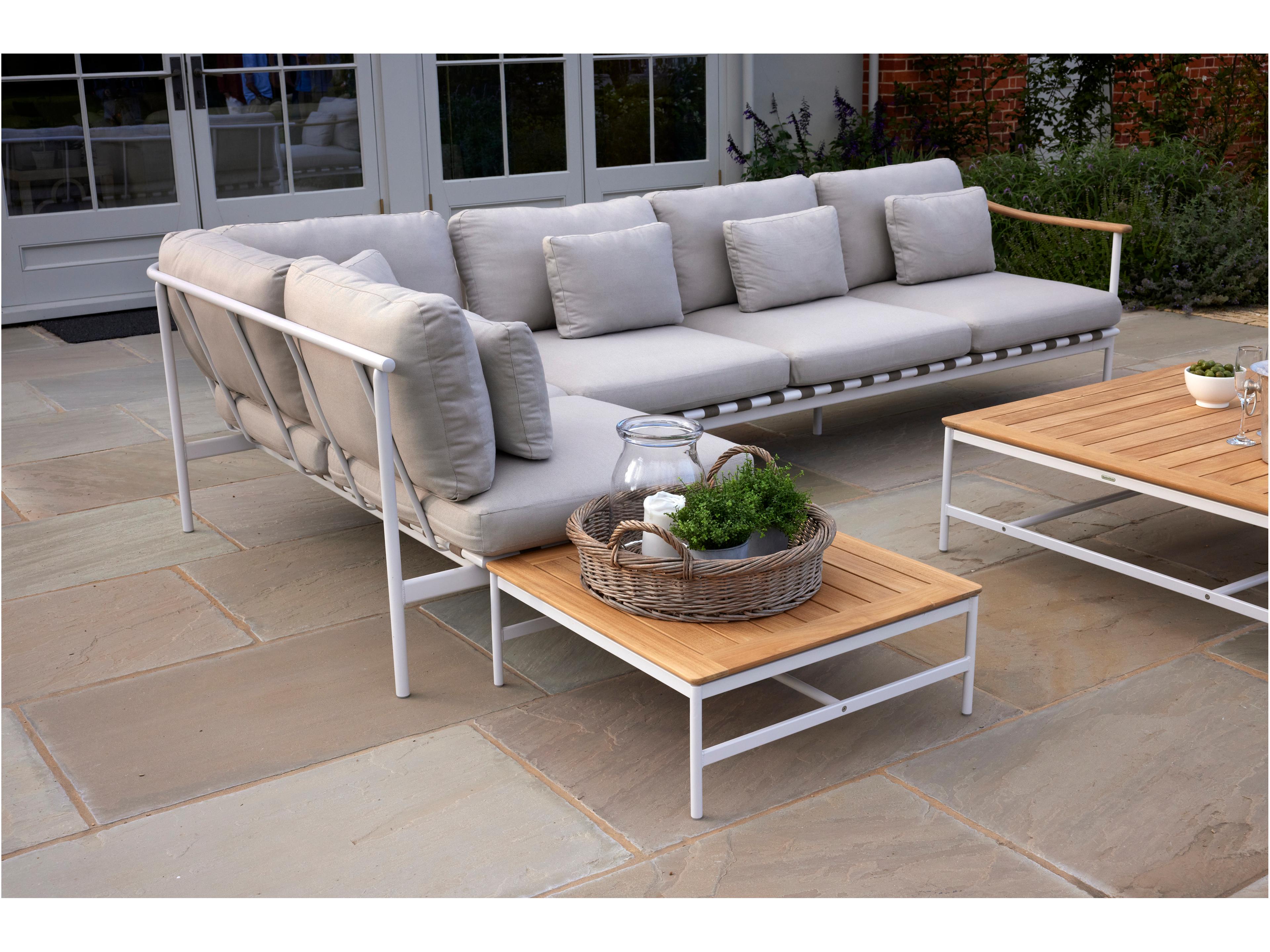 Barlow Tyrie Around Coffee Table Arctic White Powder-Coated Aluminum Natural Teak 40"W x 40"D x 14"H