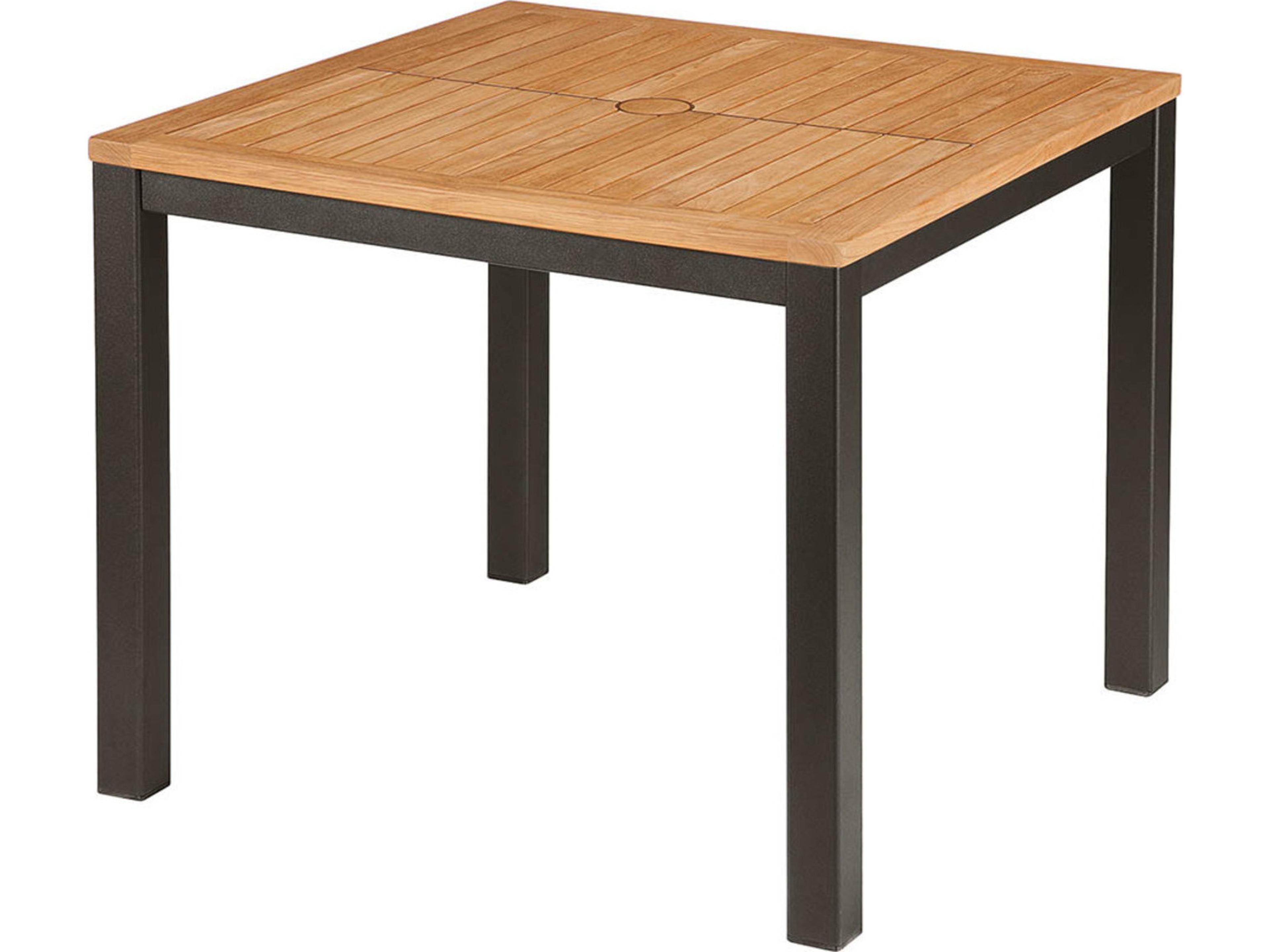 Aura Square Dining Table Graphite Powder-Coated Aluminum Natural Teak