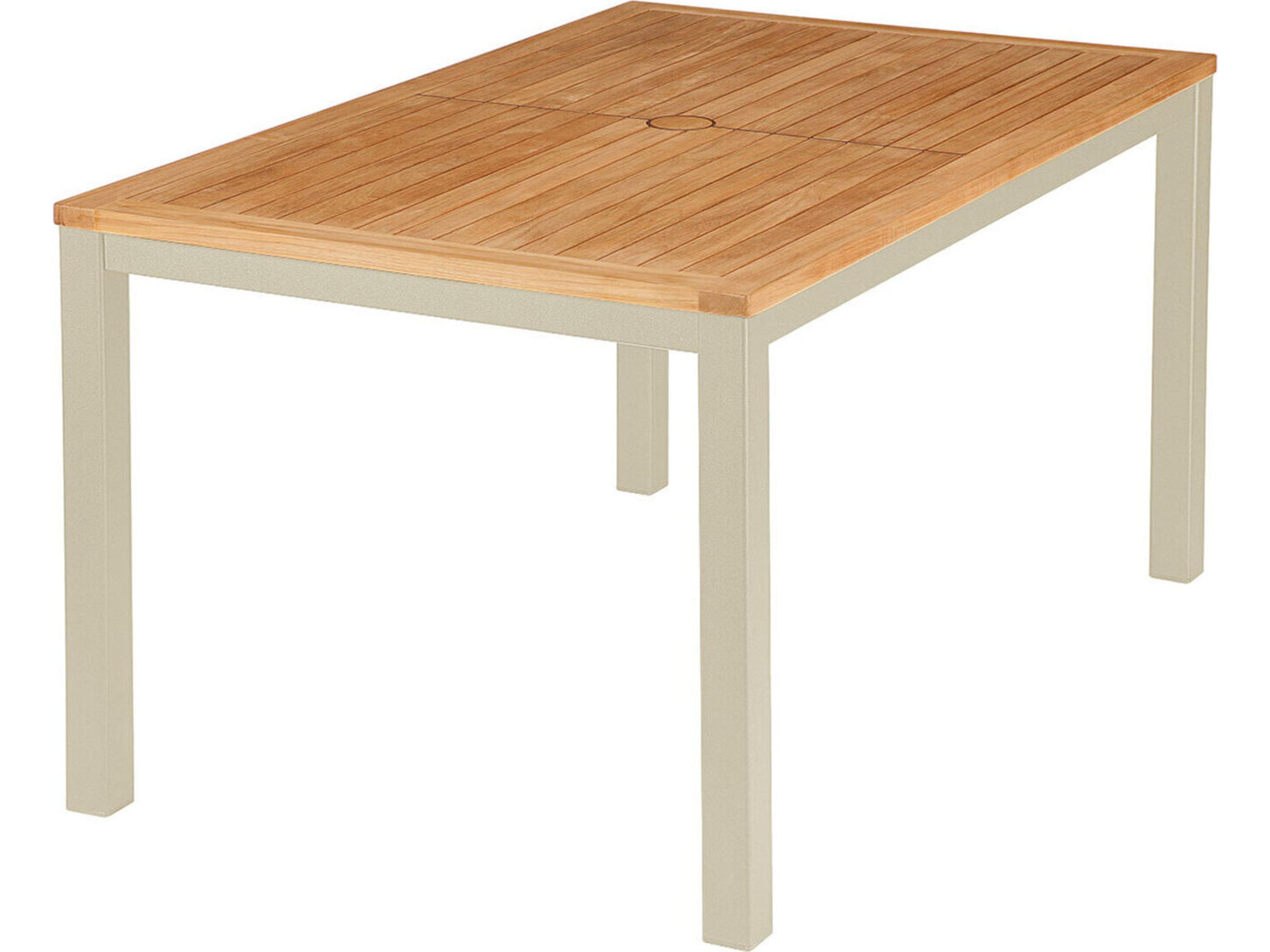 Aura Dining Table Champagne Powder-Coated Aluminum Natural Teak 57"W x 35"D x 29"H