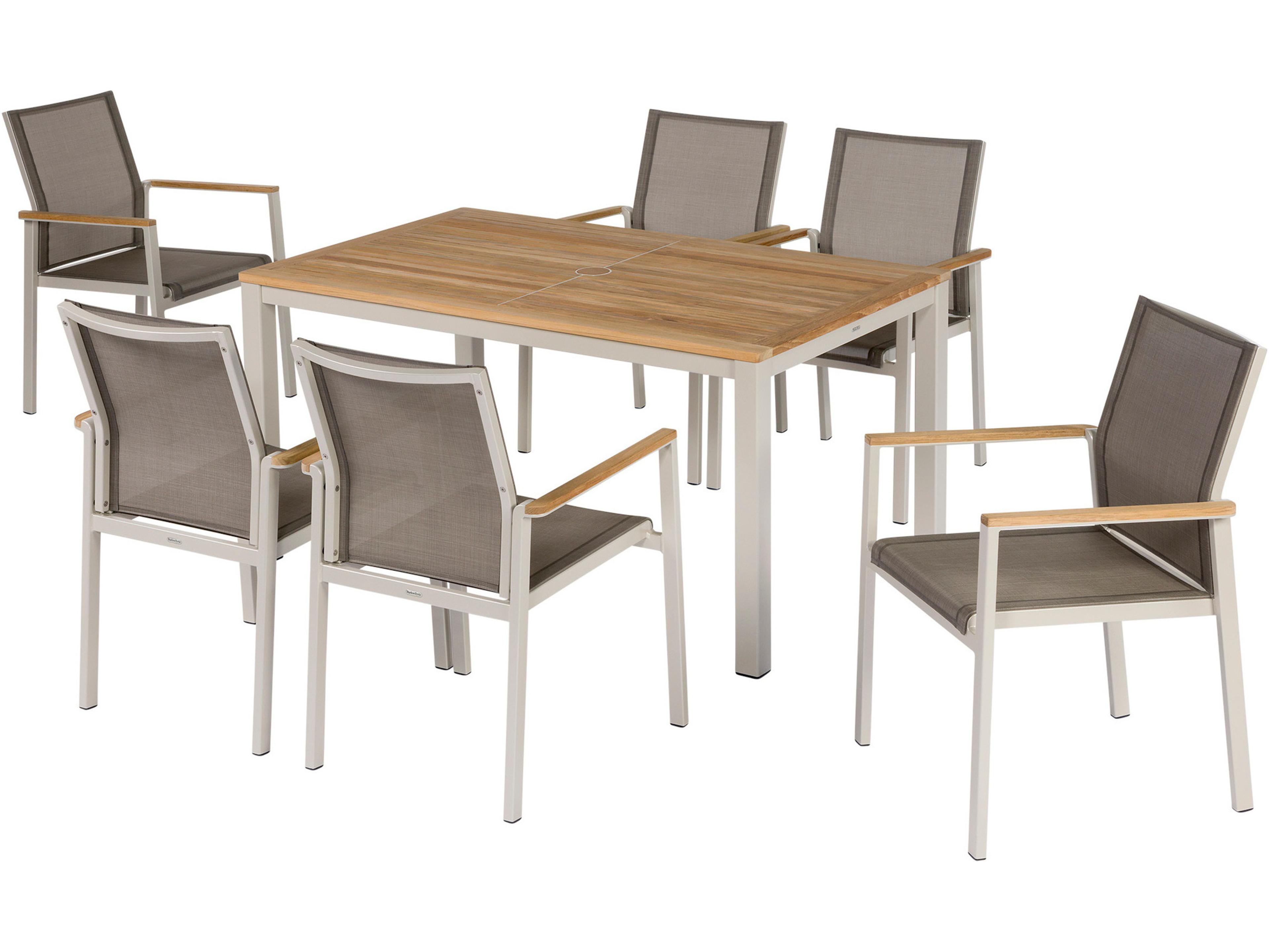 Barlow Tyrie Aura Dining Table Champagne Powder-Coated Aluminum Natural Teak 57"W x 35"D x 29"H