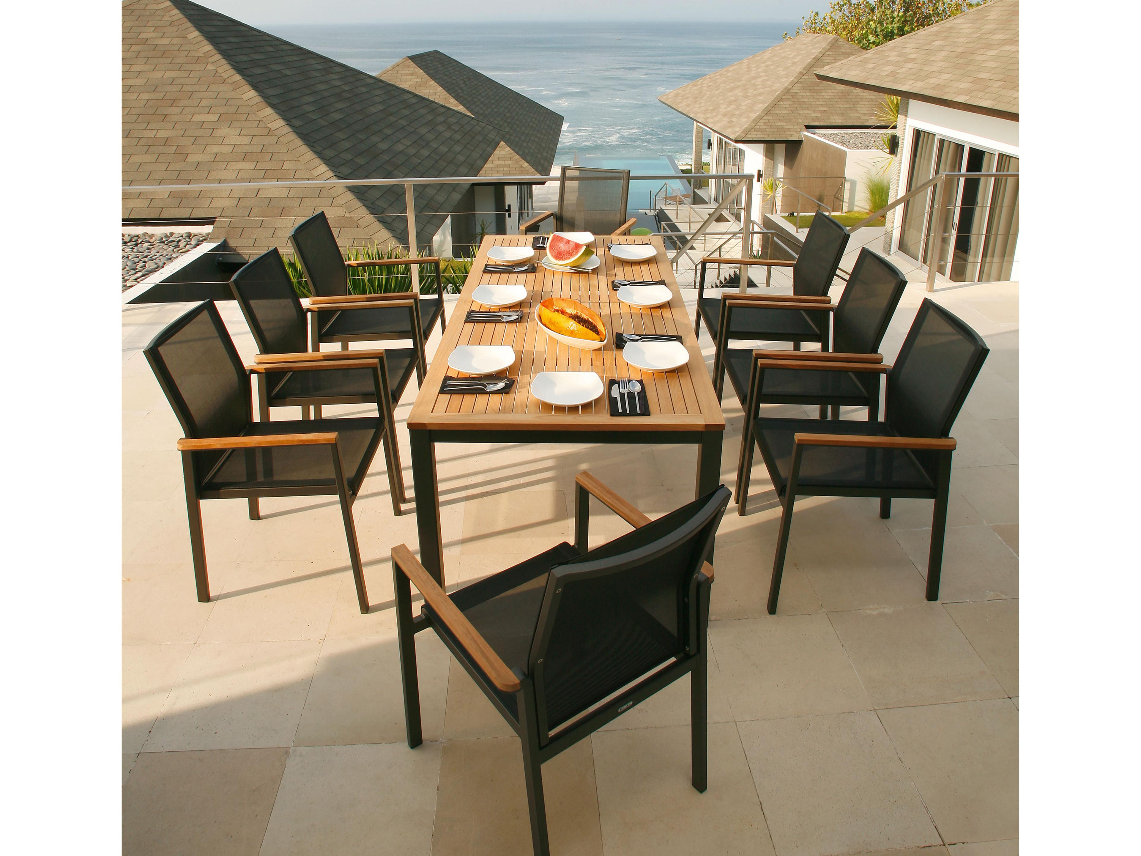 Barlow Tyrie Aura Dining Table Graphite Powder-Coated Aluminum Natural Teak 79"W x 35"D x 29"H