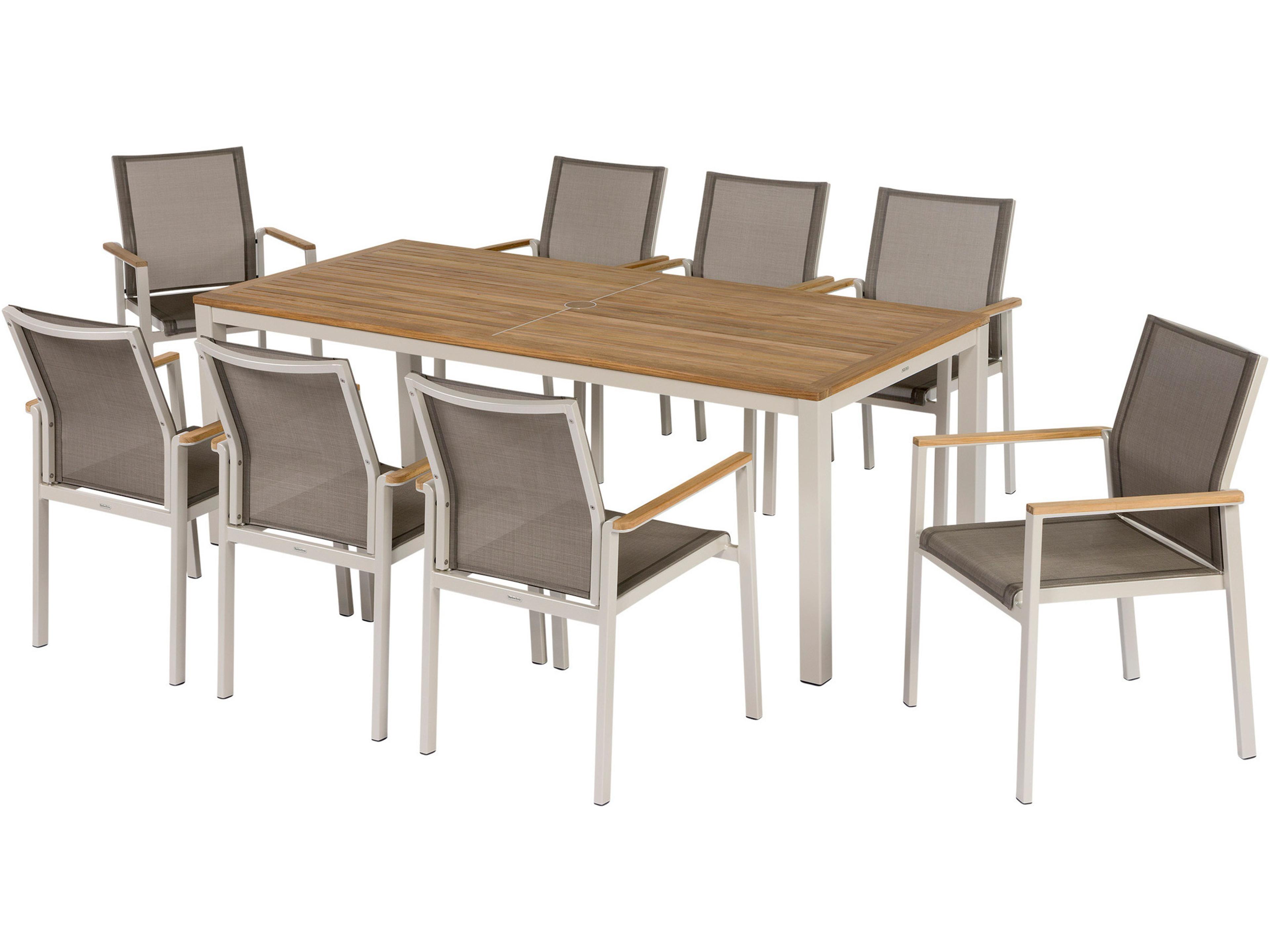 Barlow Tyrie Aura Dining Table Champagne Powder-Coated Aluminum Natural Teak 79"W x 35"D x 29"H