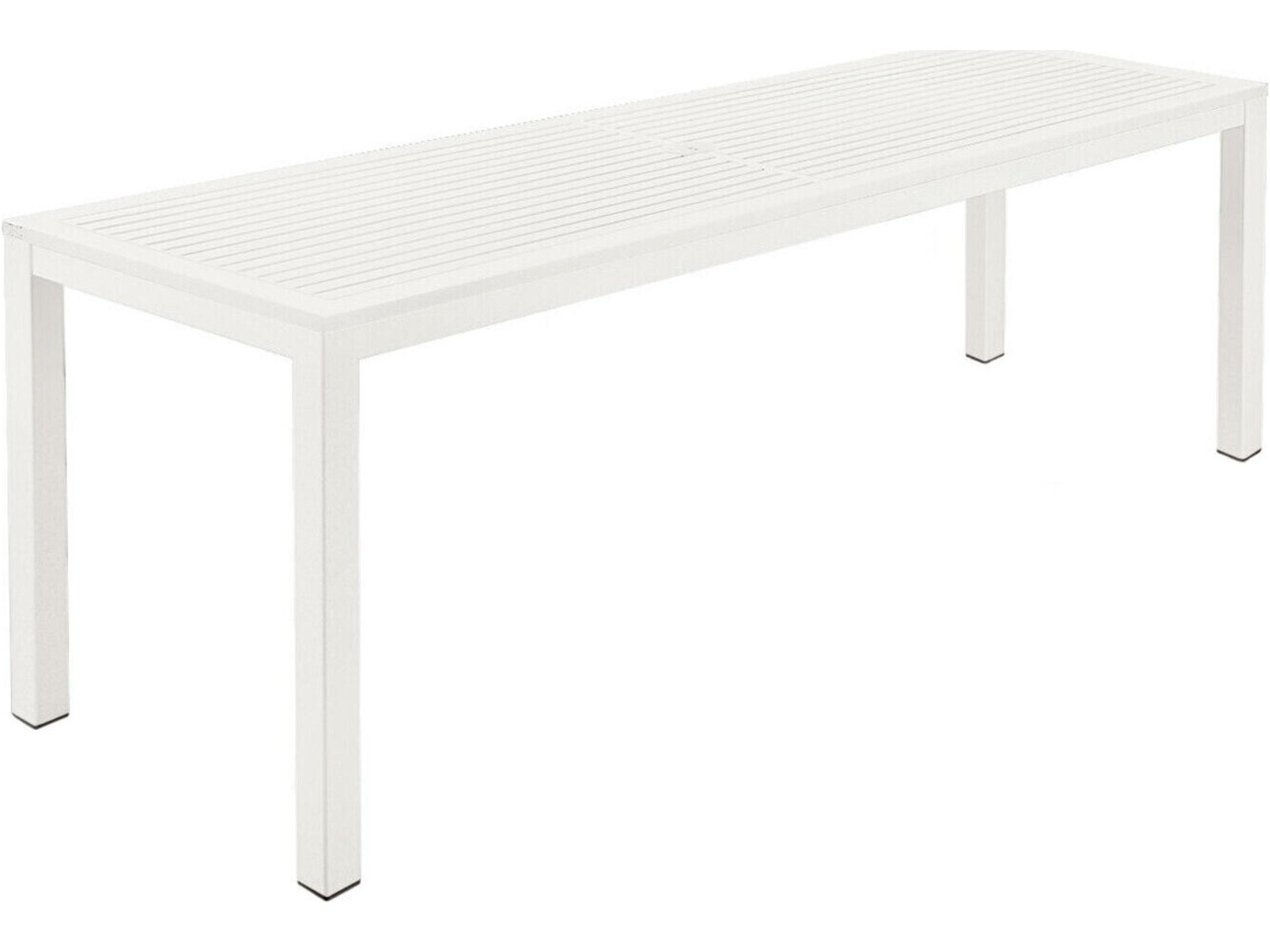 Aura Narrow Dining Table Arctic White Powder-Coated Aluminum 79"W x 28"D x 29"H