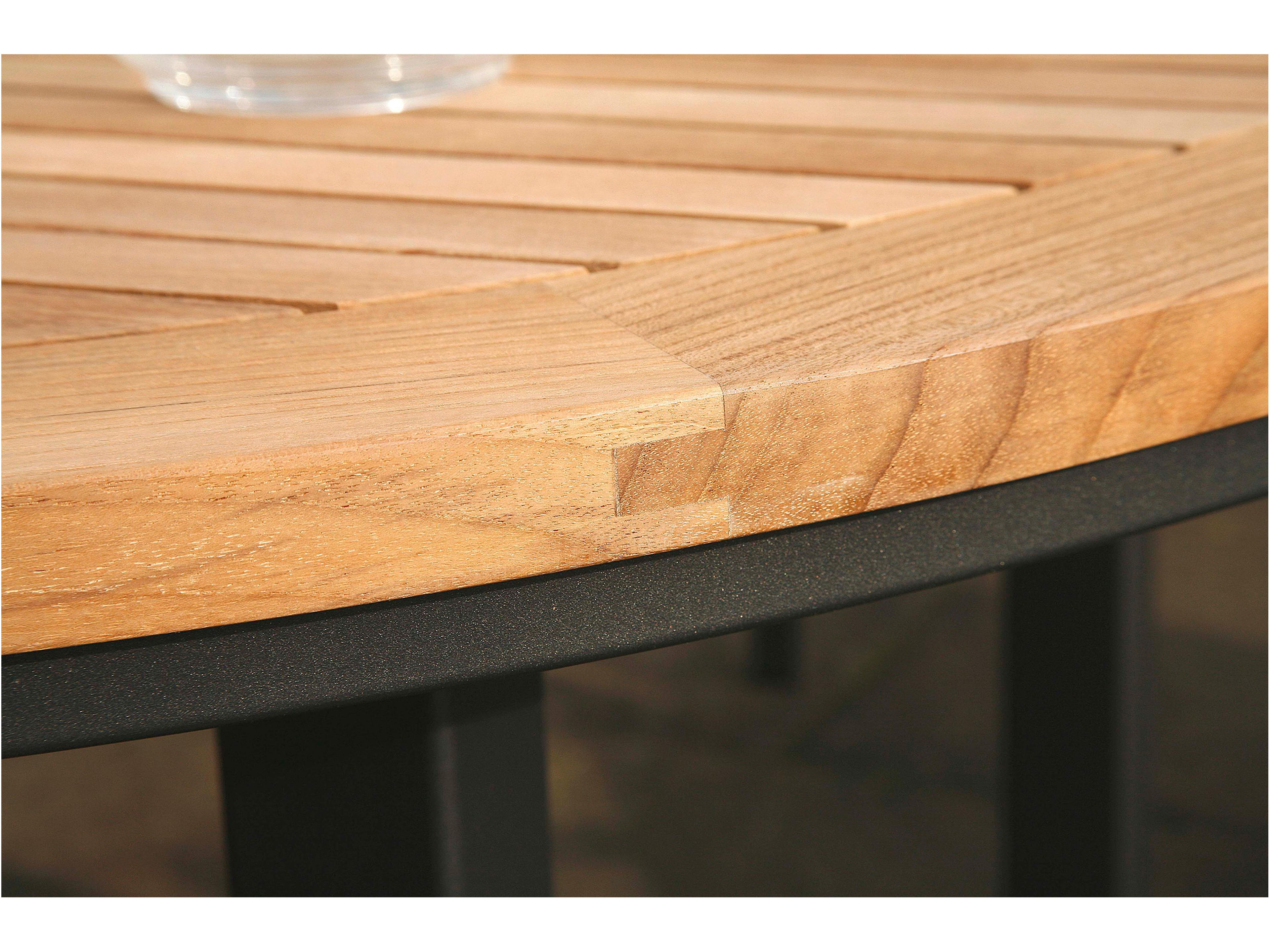 Barlow Tyrie Aura Round Dining Table Graphite Powder-Coated Aluminum Natural Teak