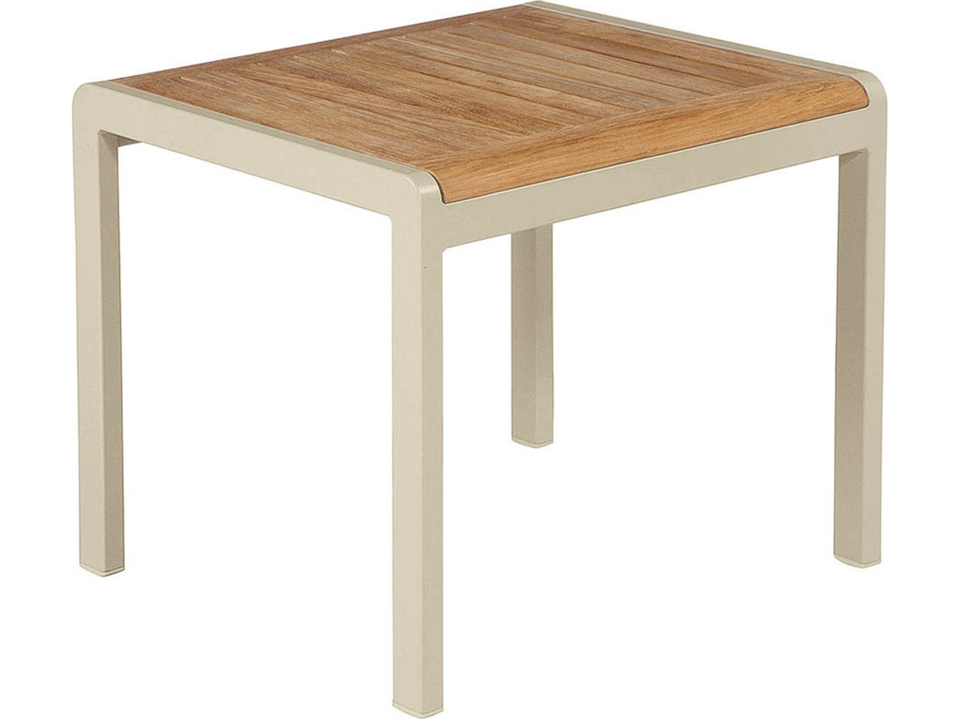Aura Side Table Champagne Powder-Coated Aluminum Natural Teak