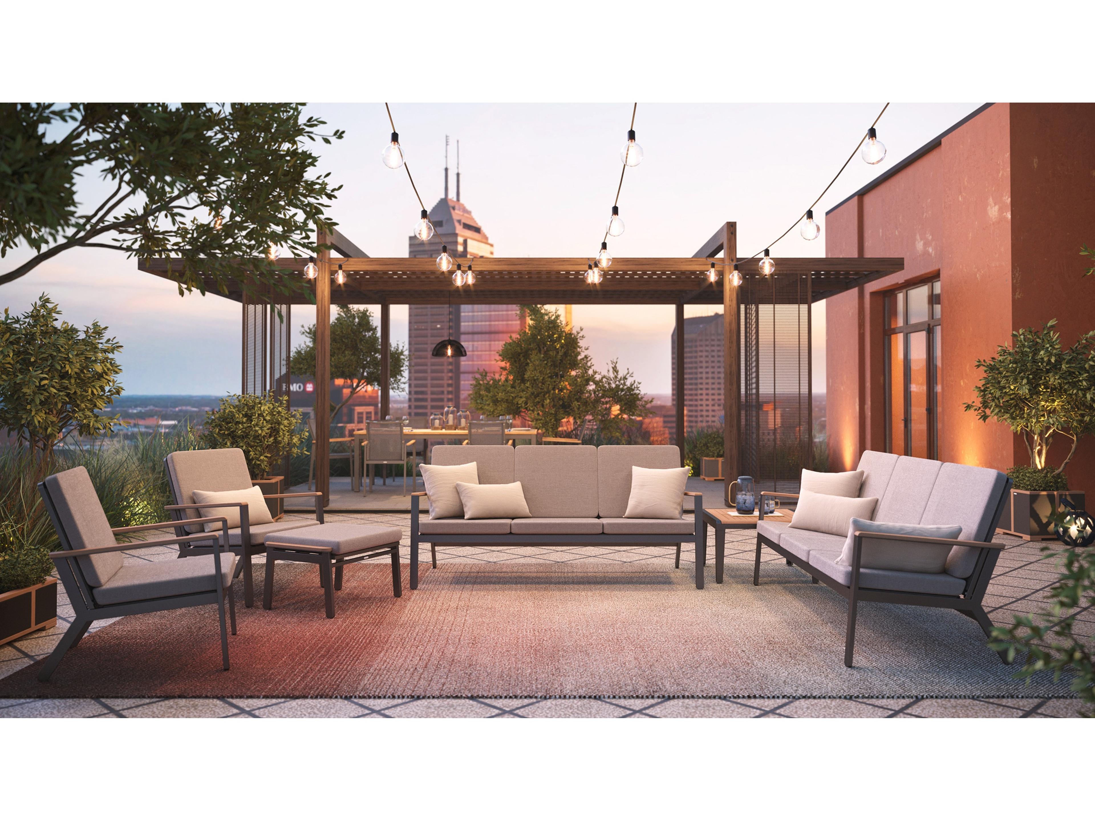 Barlow Tyrie Aura Square Coffee Table - Graphite Powder-Coated Aluminum - Natural Teak