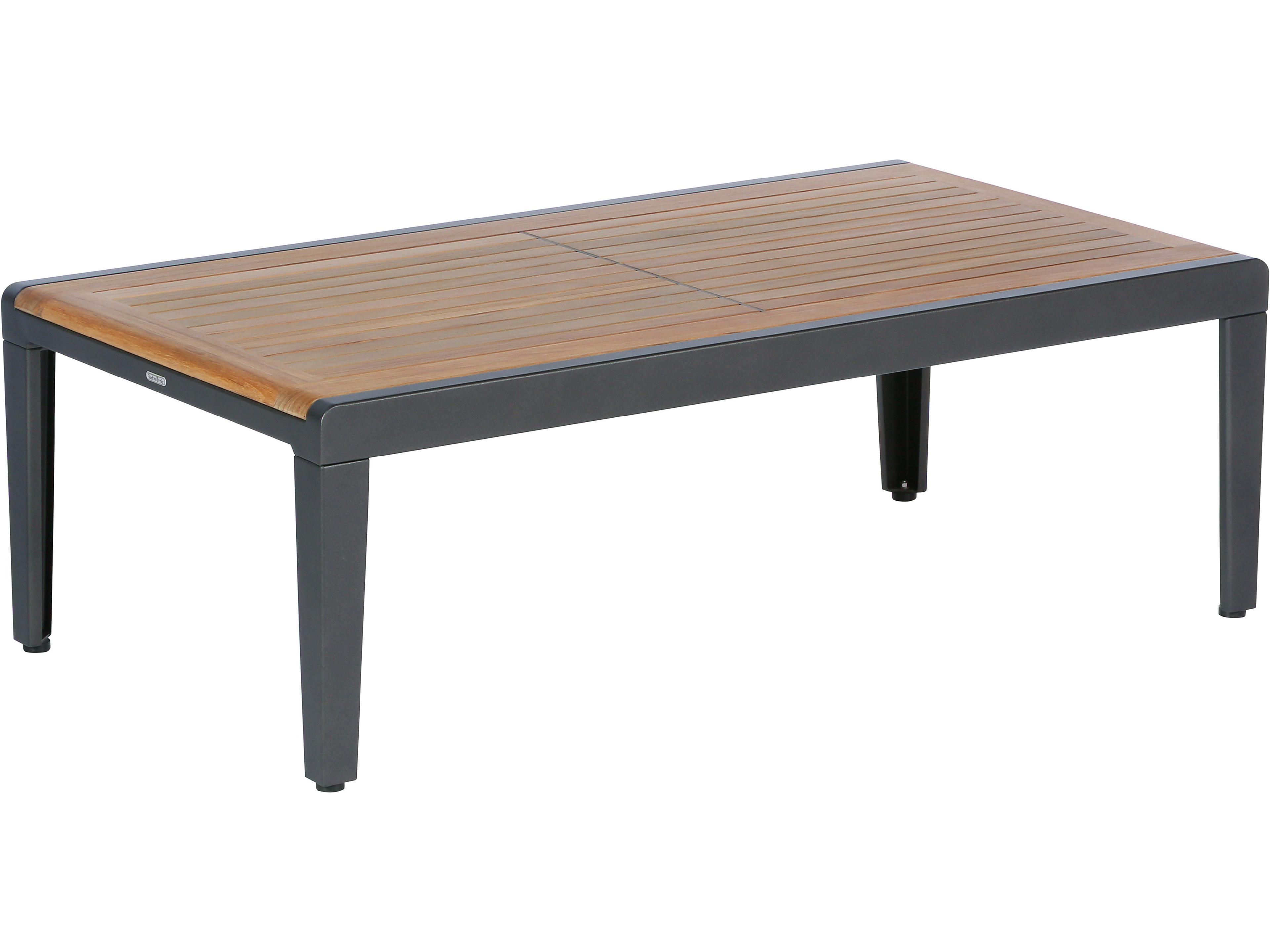 Aura Coffee Table - Graphite Powder-Coated Aluminum - Natural Teak - 47"W x 26"D x 16"H