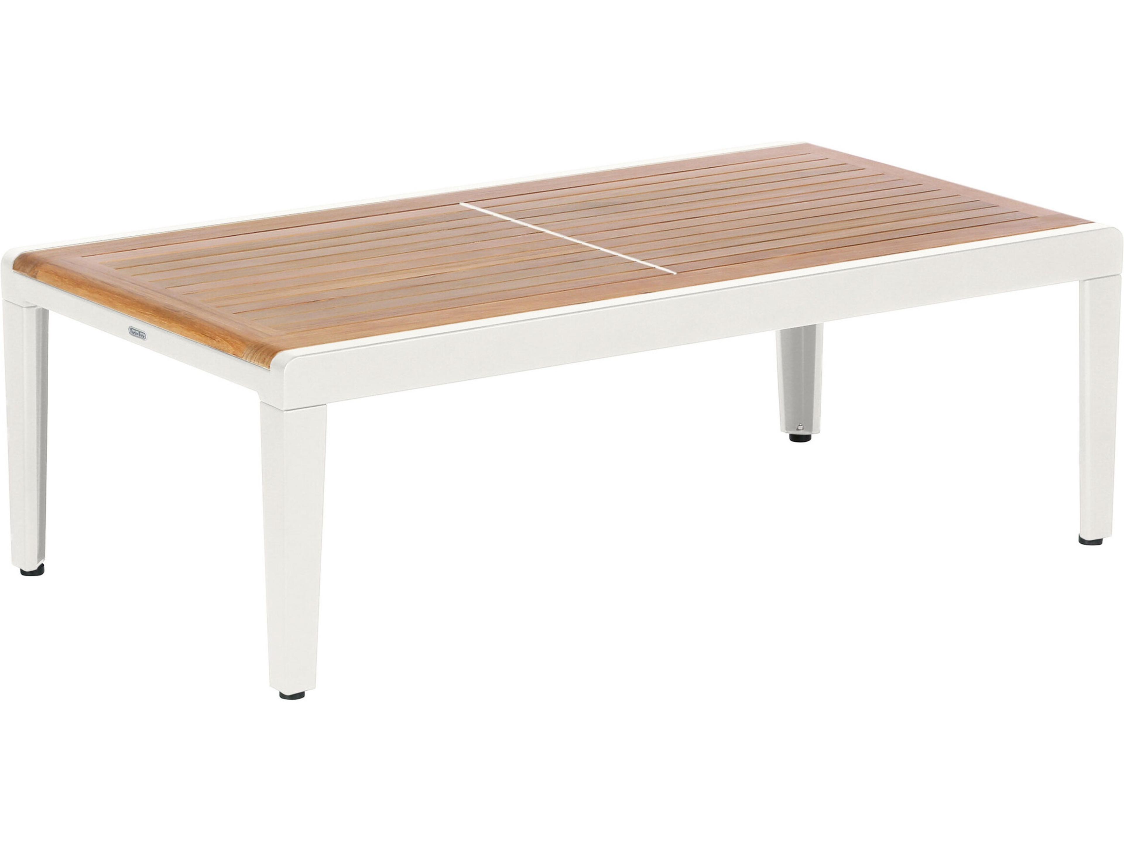 Aura Coffee Table - Arctic White Powder-Coated Aluminum - Natural Teak - 47"W x 26"D x 16"H