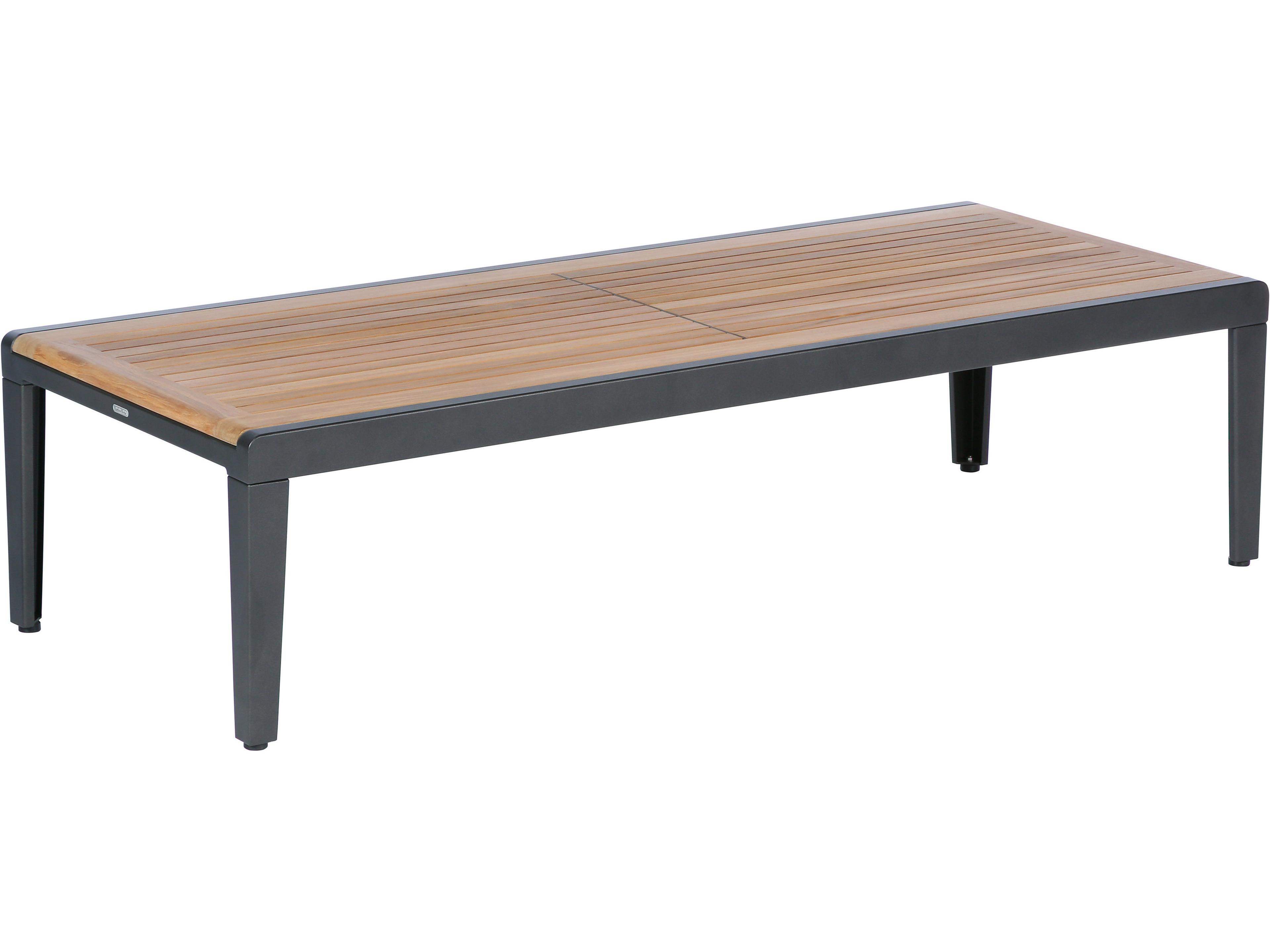 Aura Coffee Table - Graphite Powder-Coated Aluminum - Natural Teak - 63"W x 26"D x 16"H