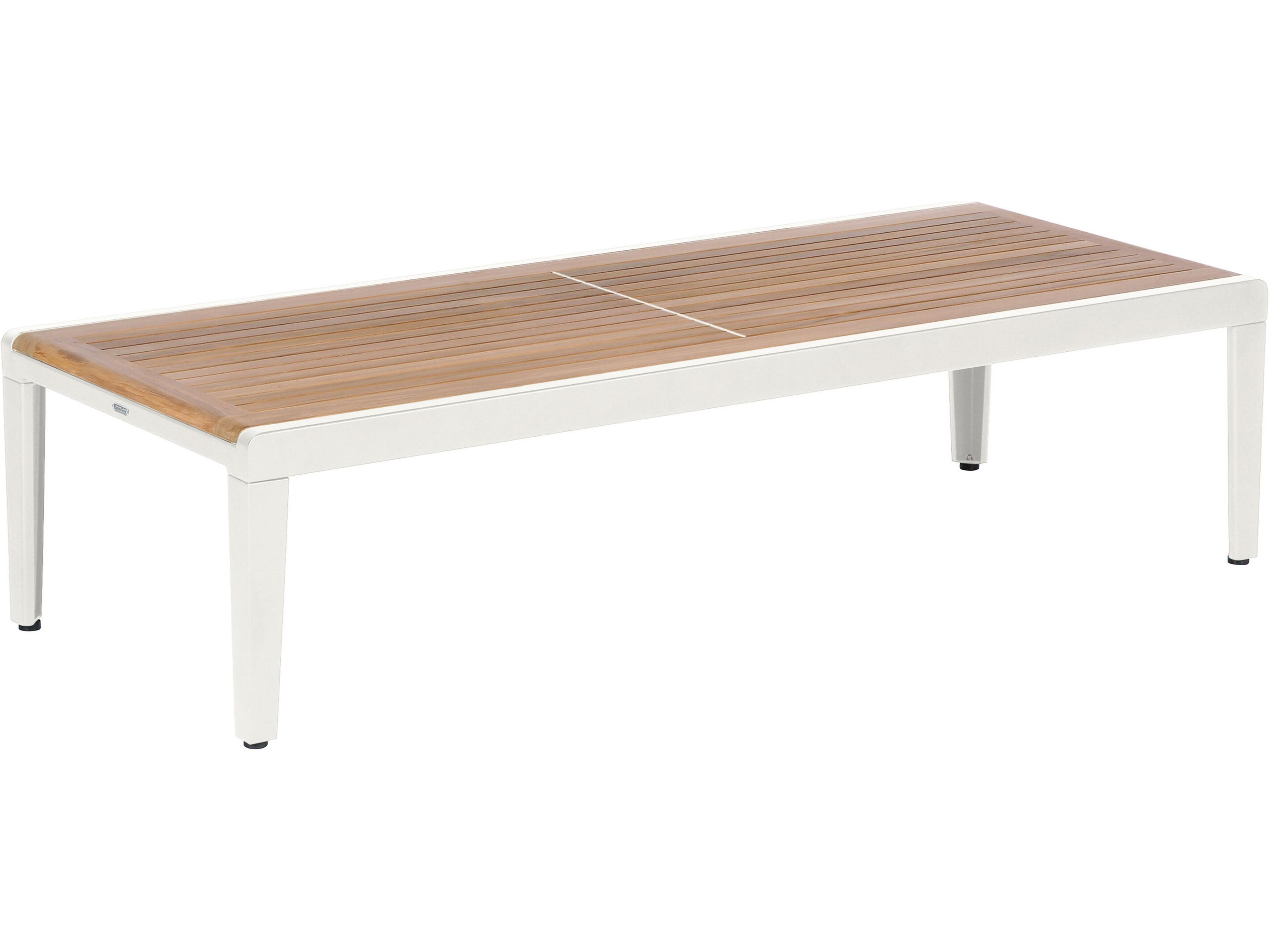 Aura Coffee Table - Arctic White Powder-Coated Aluminum - Natural Teak - 63"W x 26"D x 16"H