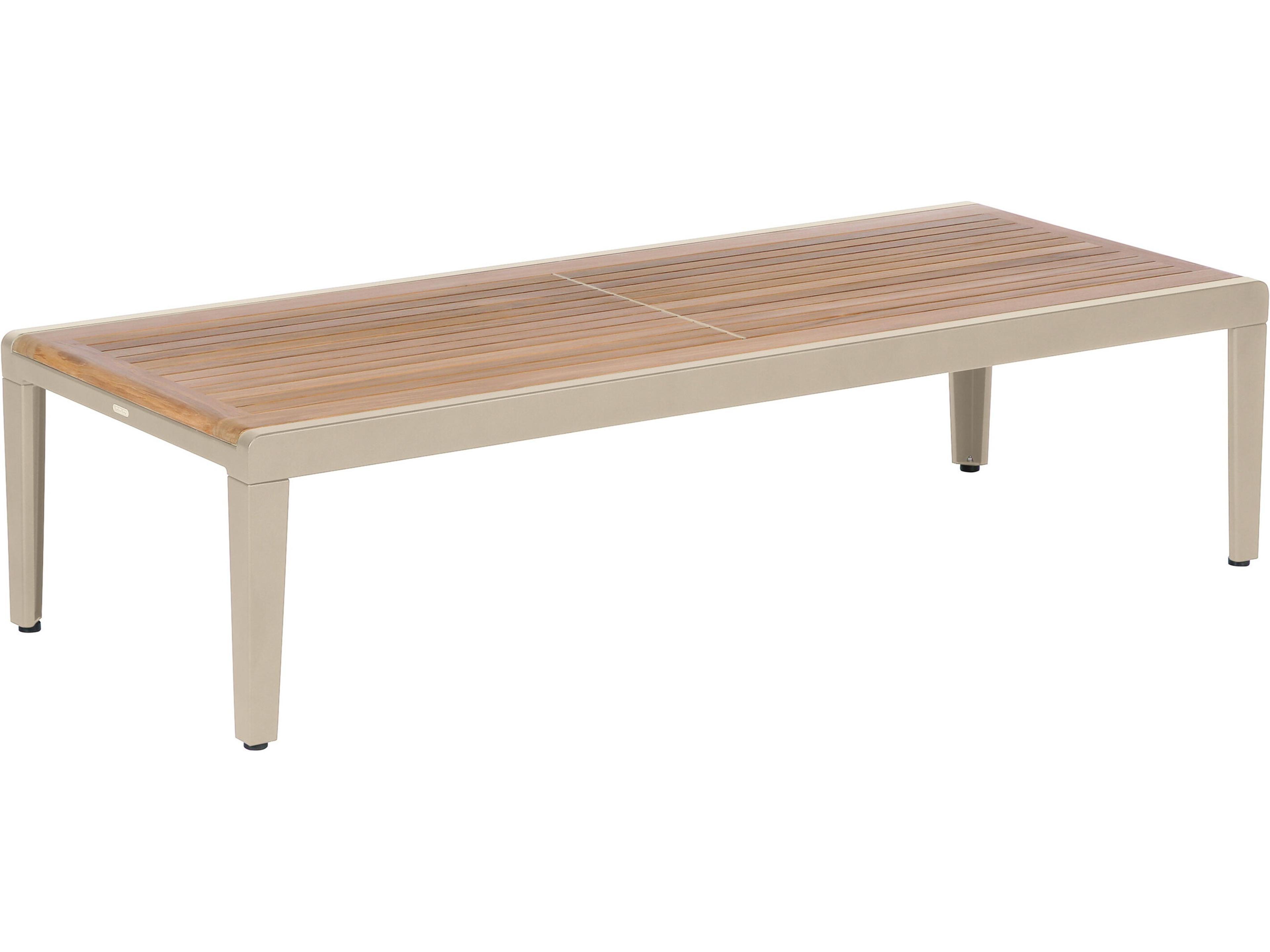 Aura Coffee Table - Champagne Powder-Coated Aluminum - Natural Teak - 63"W x 26"D x 16"H