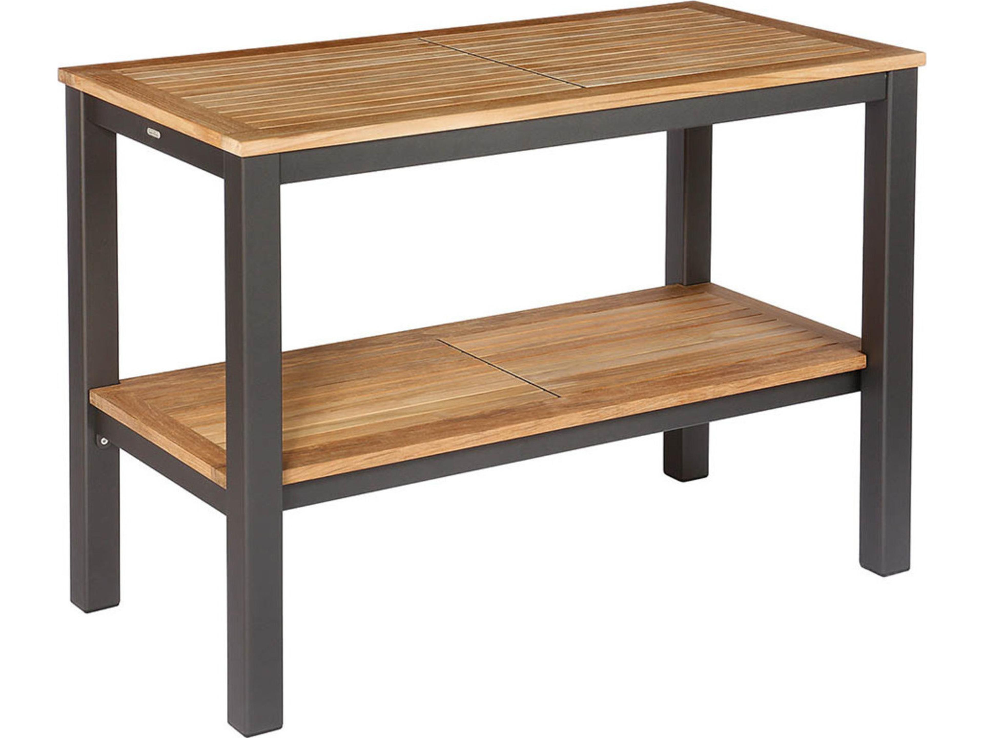 Aura Serving Table Graphite Powder-Coated Aluminum Natural Teak