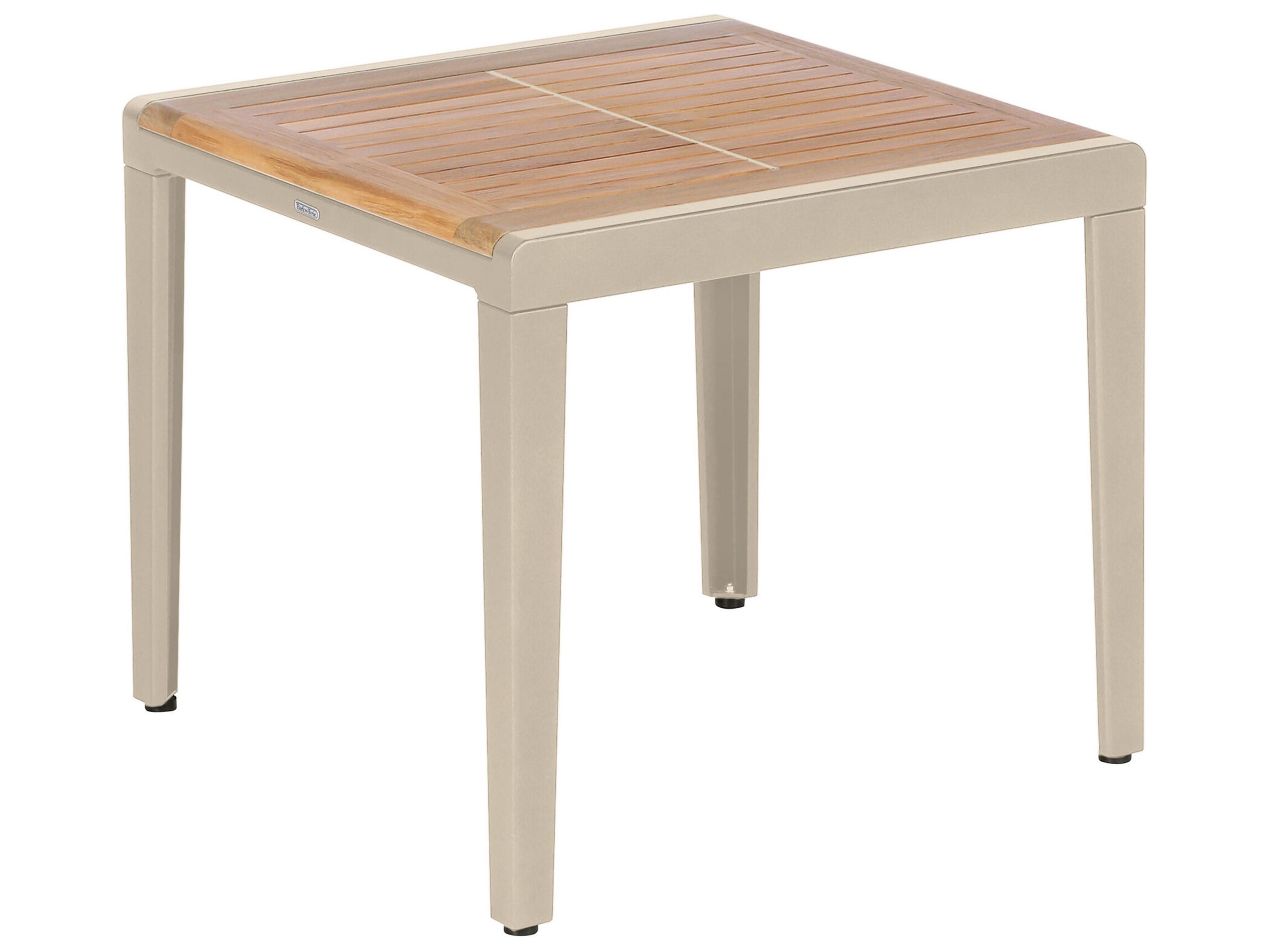 Aura High Side Table - Champagne Powder-Coated Aluminum - Natural Teak