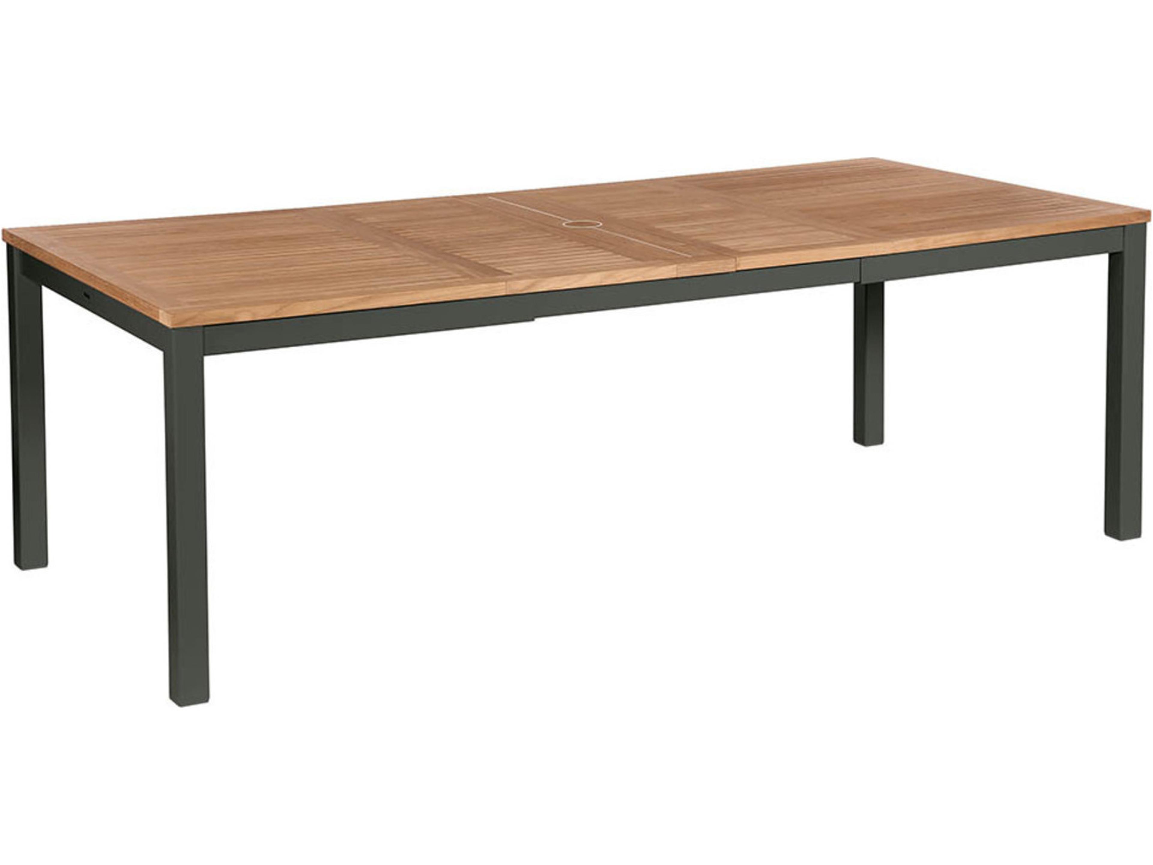 Aura Extending Dining Table Graphite Powder-Coated Aluminum Natural Teak