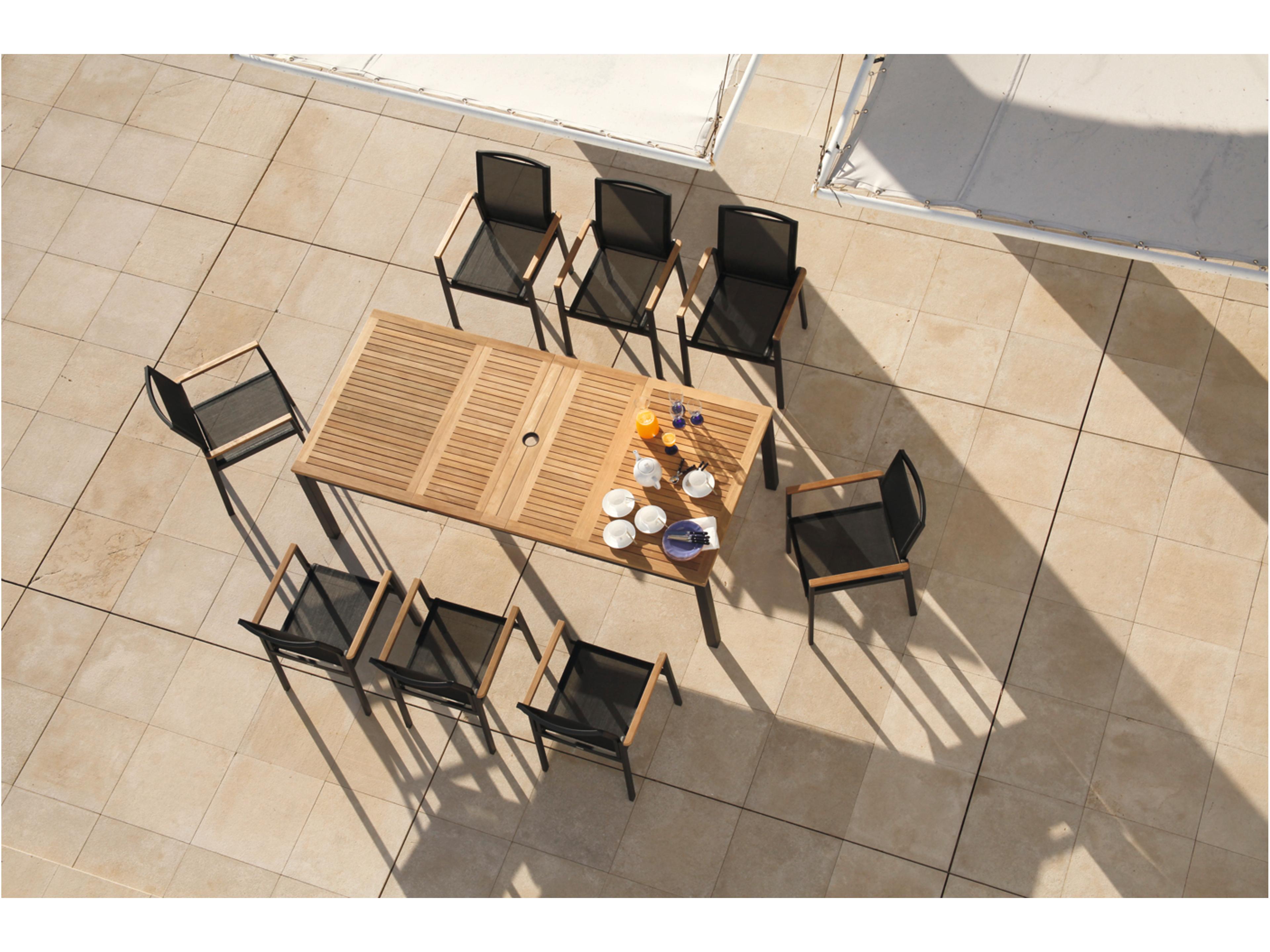 Barlow Tyrie Aura Extending Dining Table Graphite Powder-Coated Aluminum Natural Teak