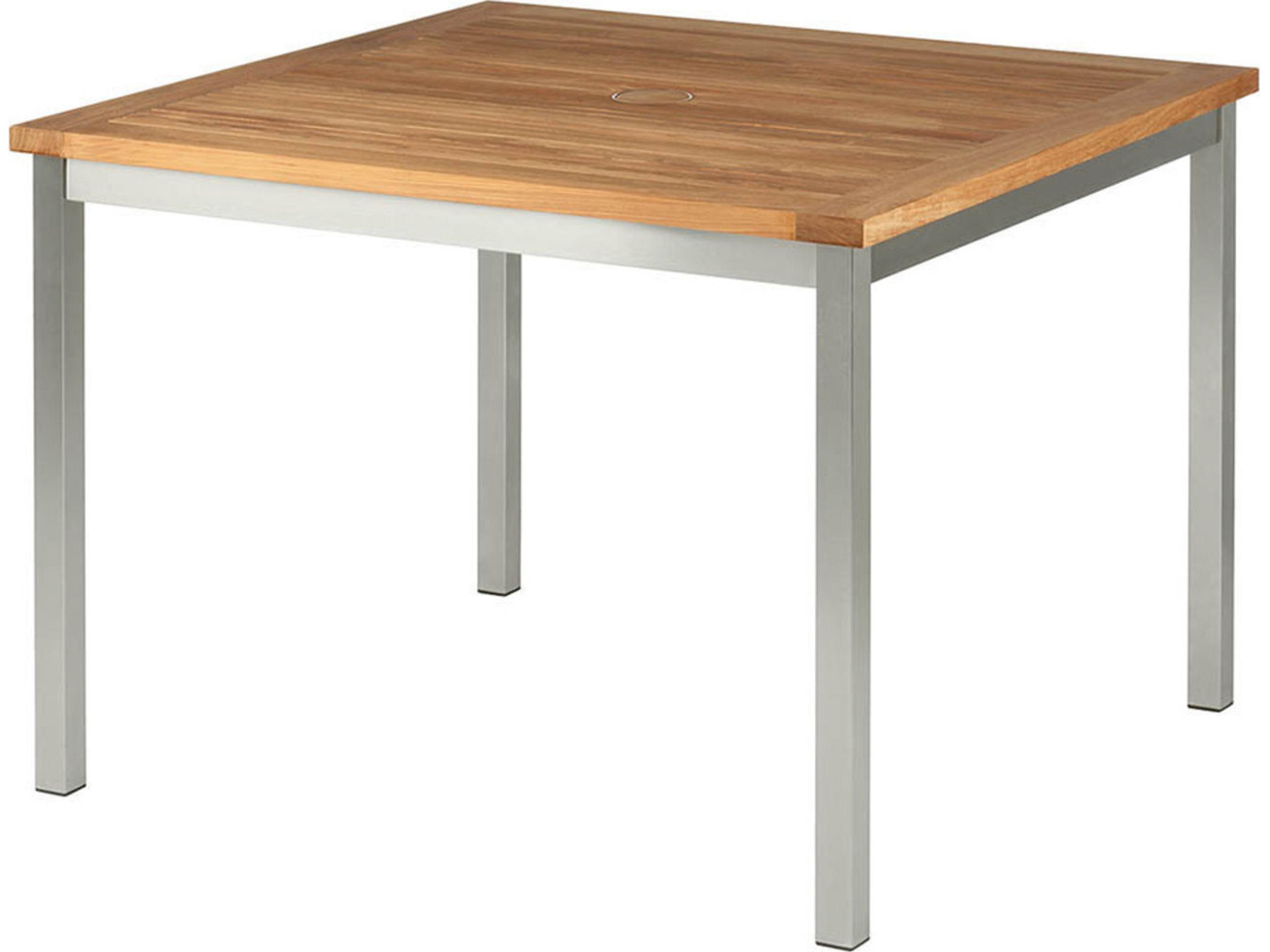 Equinox Dining Table Stainless Steel Natural Teak 38"W x 39"D x 29"H